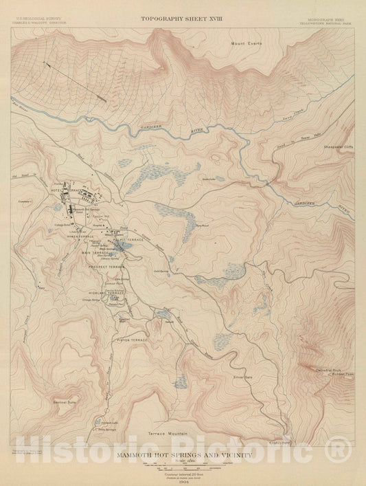 Historic Map : 1904 Mammoth Hot Springs and Vicinity. v1 - Vintage Wall Art
