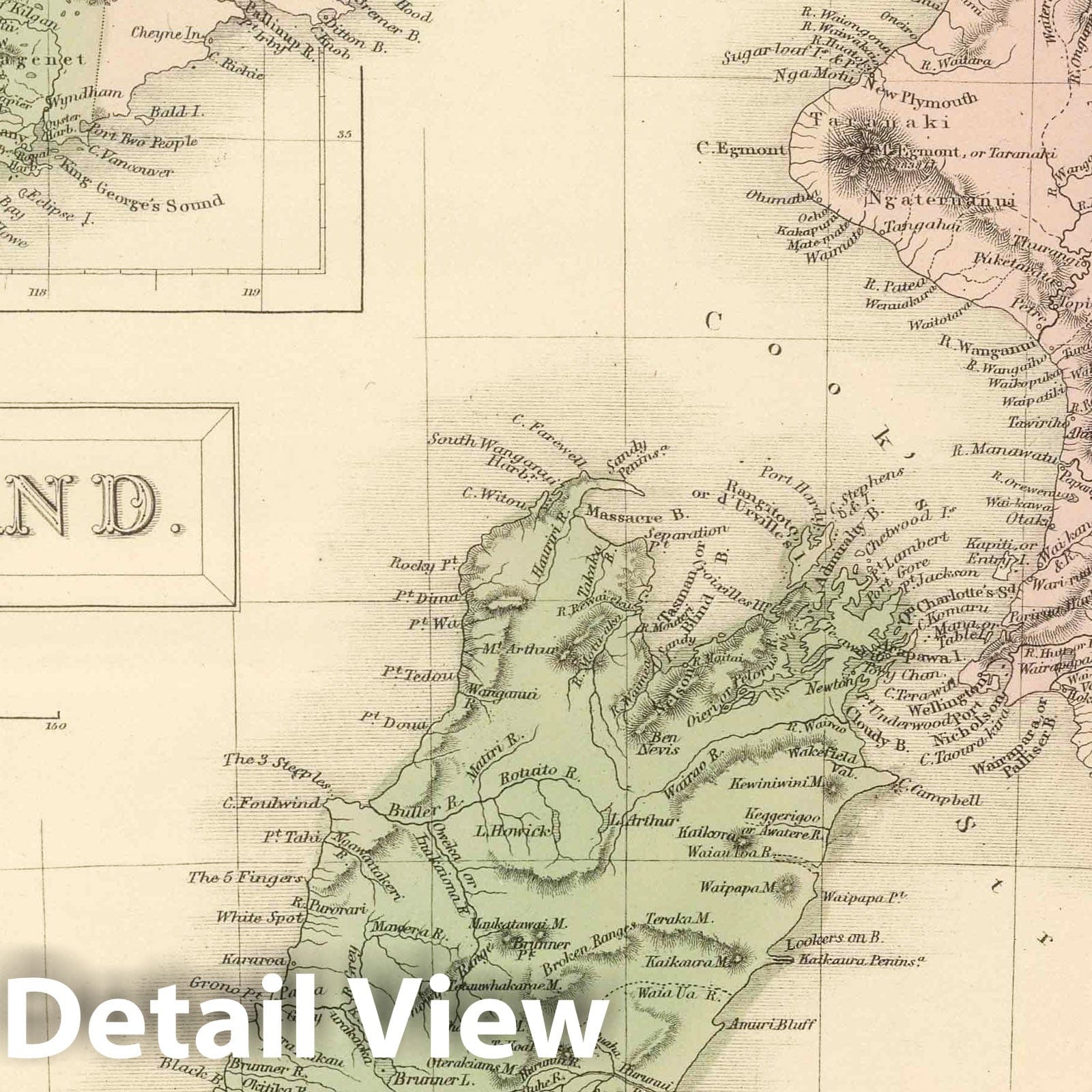 New Zealand, 1854 - Hand-Colored Historical Map Print