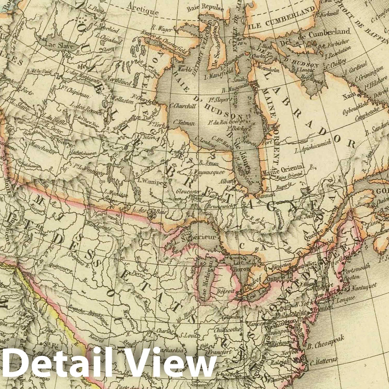 North America with Polar Regions, 1825 - Historical Map Print