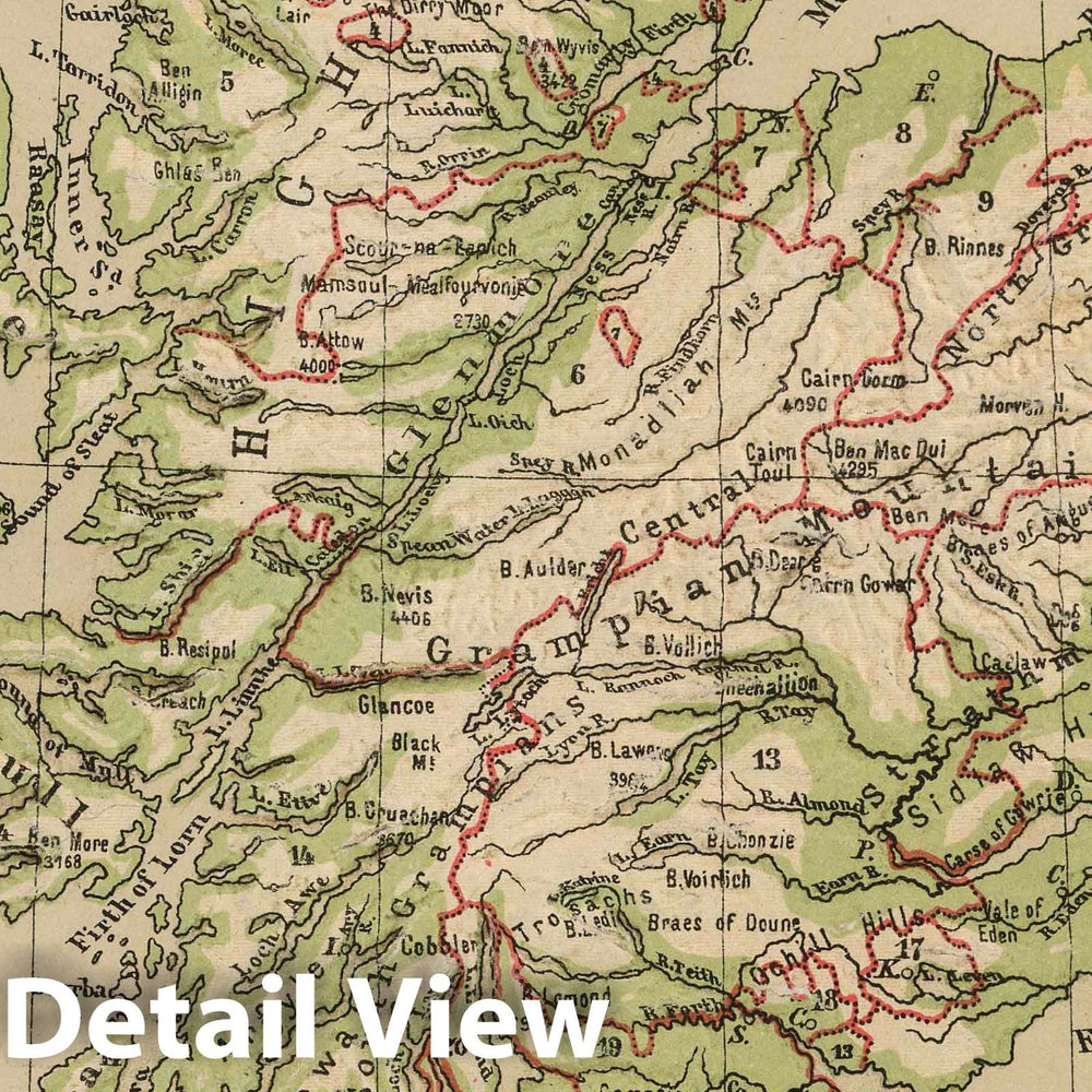 Historic Map : 1880 Physical Map of Scotland. v1 - Vintage Wall Art