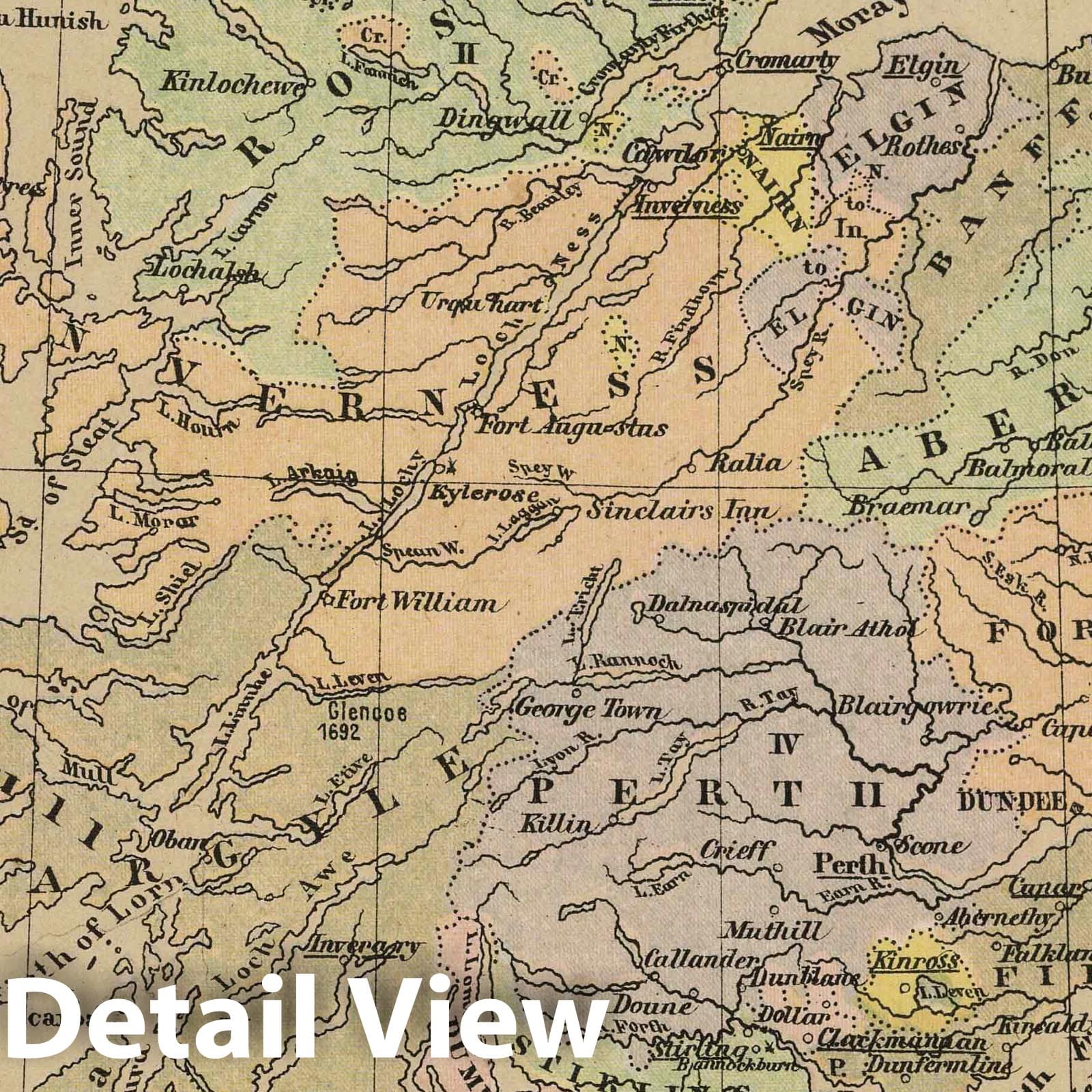 Scotland - Physical Map, 1880 - Historical Map Print from Sonnenschein & Allen's Atlas