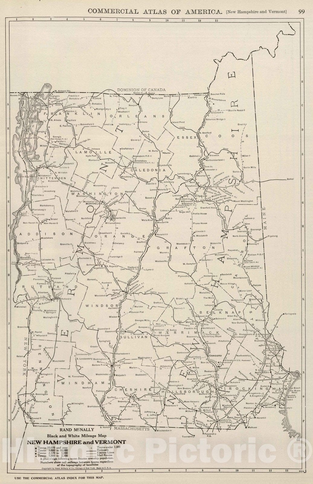 Historic Map : National Atlas - 1924 New Hampshire And Vermont. - Vintage Wall Art