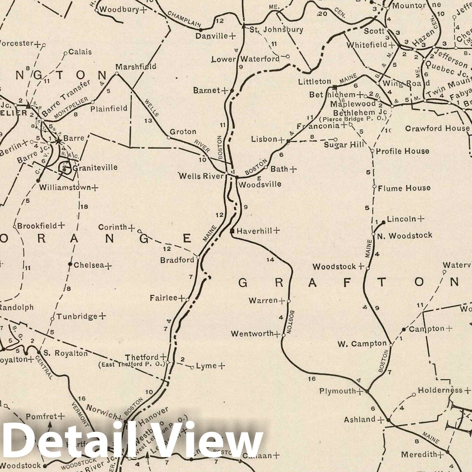 New Hampshire and Vermont - Railroad Map, 1924 - Historical Map Print
