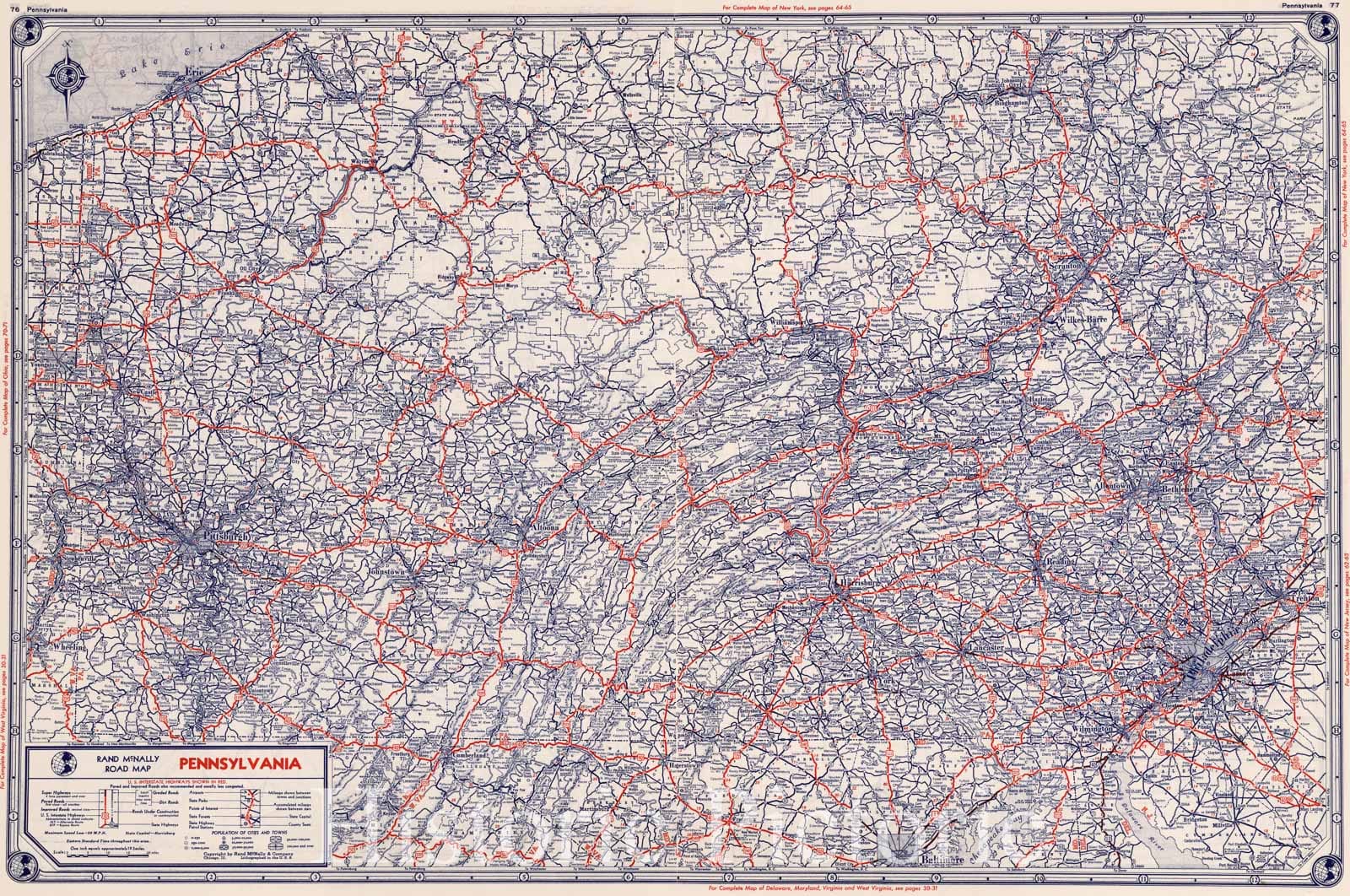 Pennsylvania Automobile Road Map, 1939 - Historical Map Print