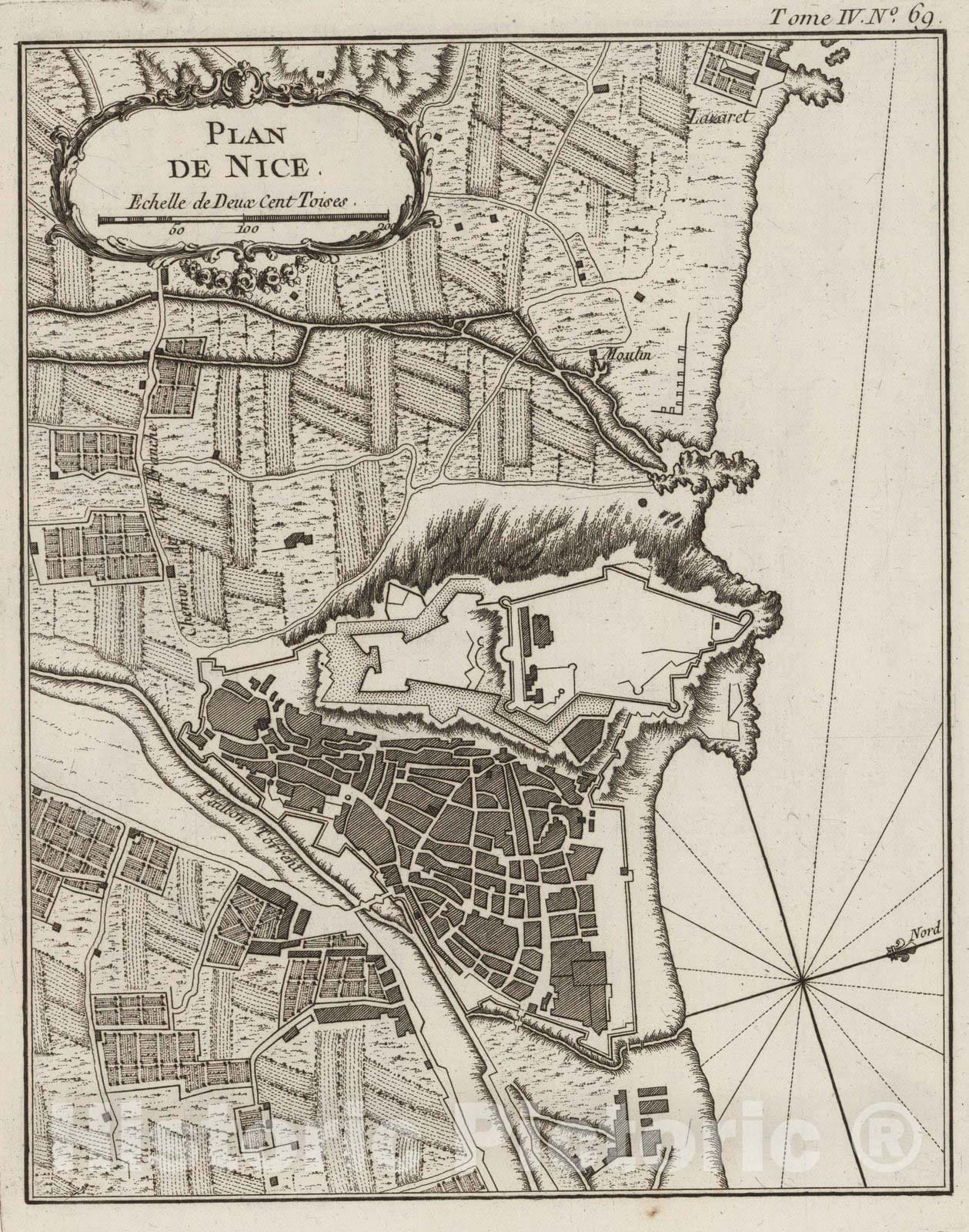 Historic Map : France , Nice France, 1764 Plan de Nice , Vintage Wall Art