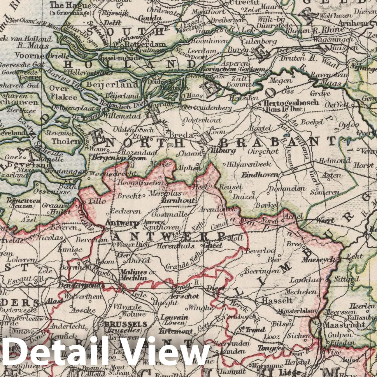 Netherlands, Belgium, and Luxembourg - Physical Map, 1906 - Historical Map Print