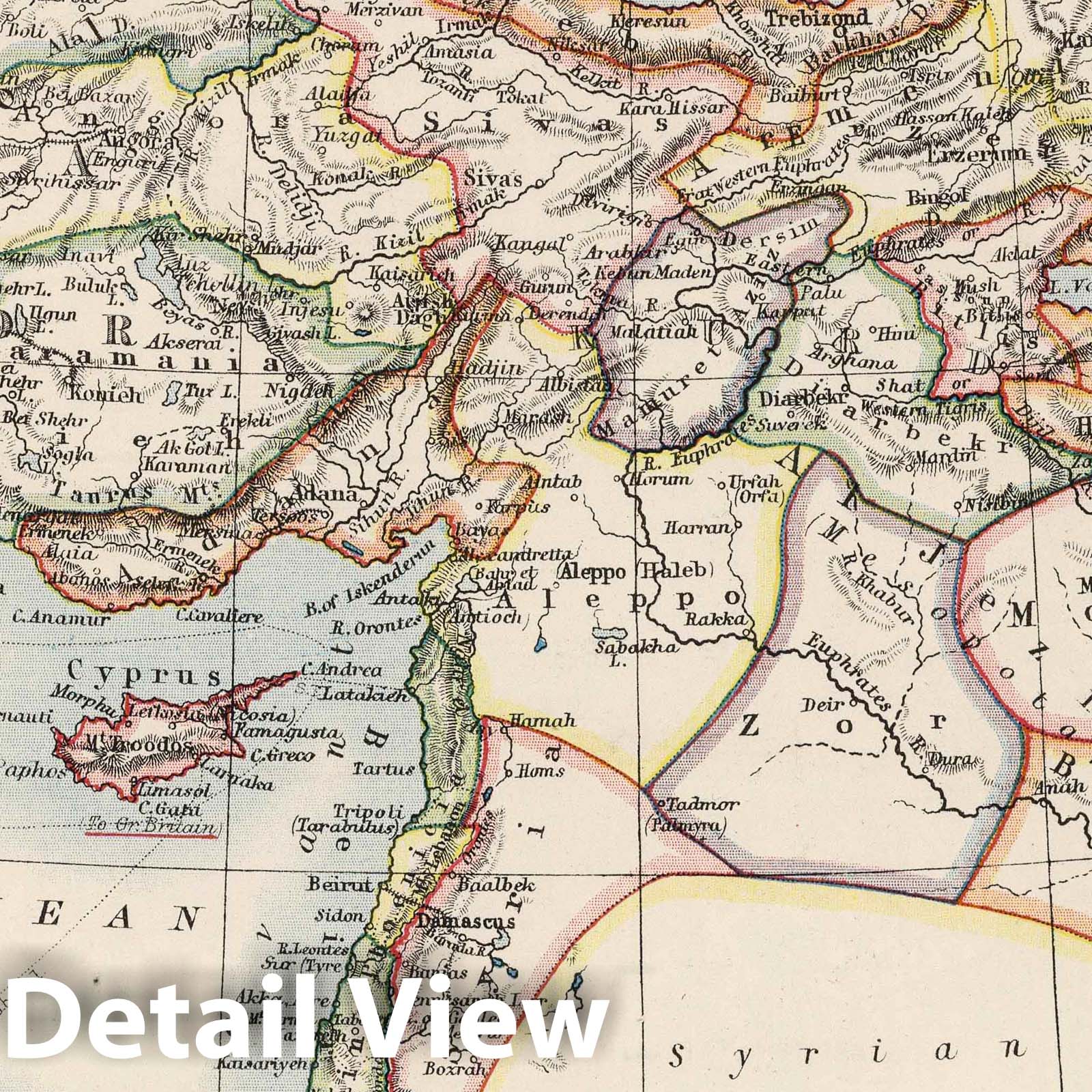 Turkey in Asia - Physical Map, 1906 - Historical Map Print