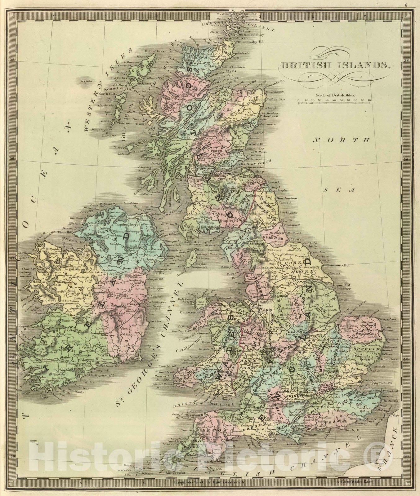 Historic Map : 1848 British Islands. - Vintage Wall Art