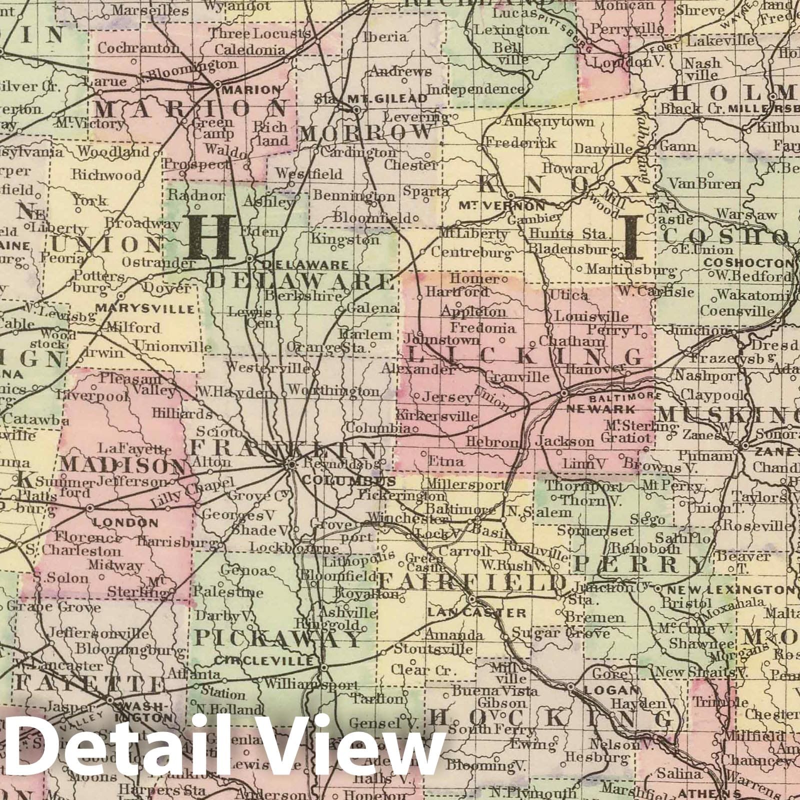 Ohio - Railroad Map, 1884 - Historical Map Print