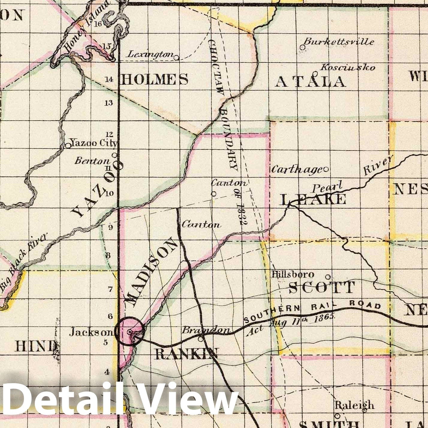 Mississippi - Survey Map, 1866 - Historical Map Print