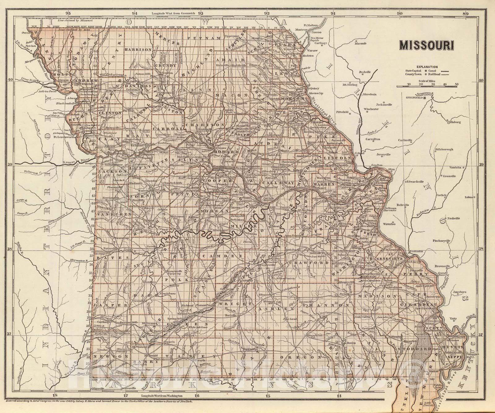 Historic Map : National Atlas - 1845 Missouri. - Vintage Wall Art