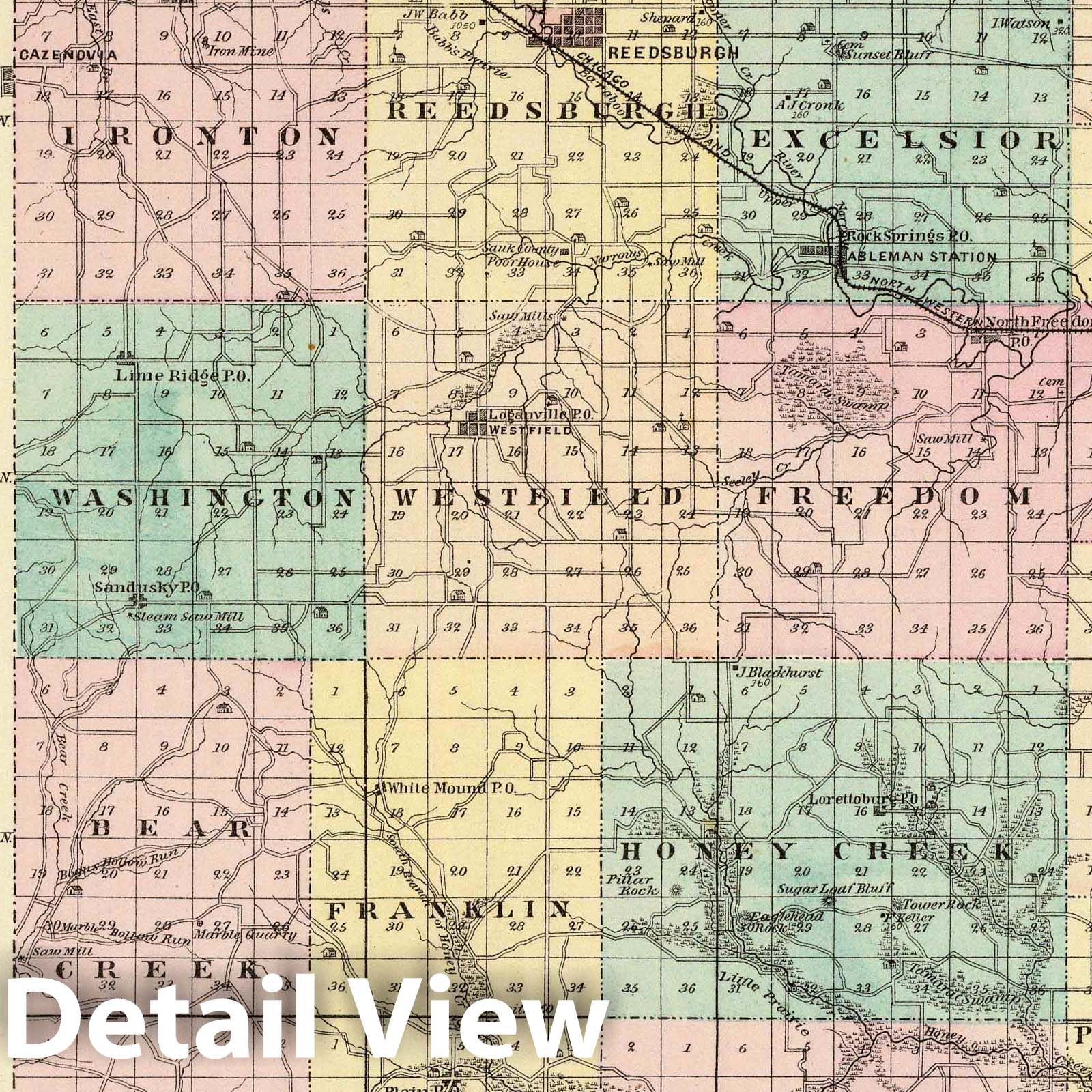 Sauk County and Kilbourn City, Wisconsin - 1878 Historical Map Print
