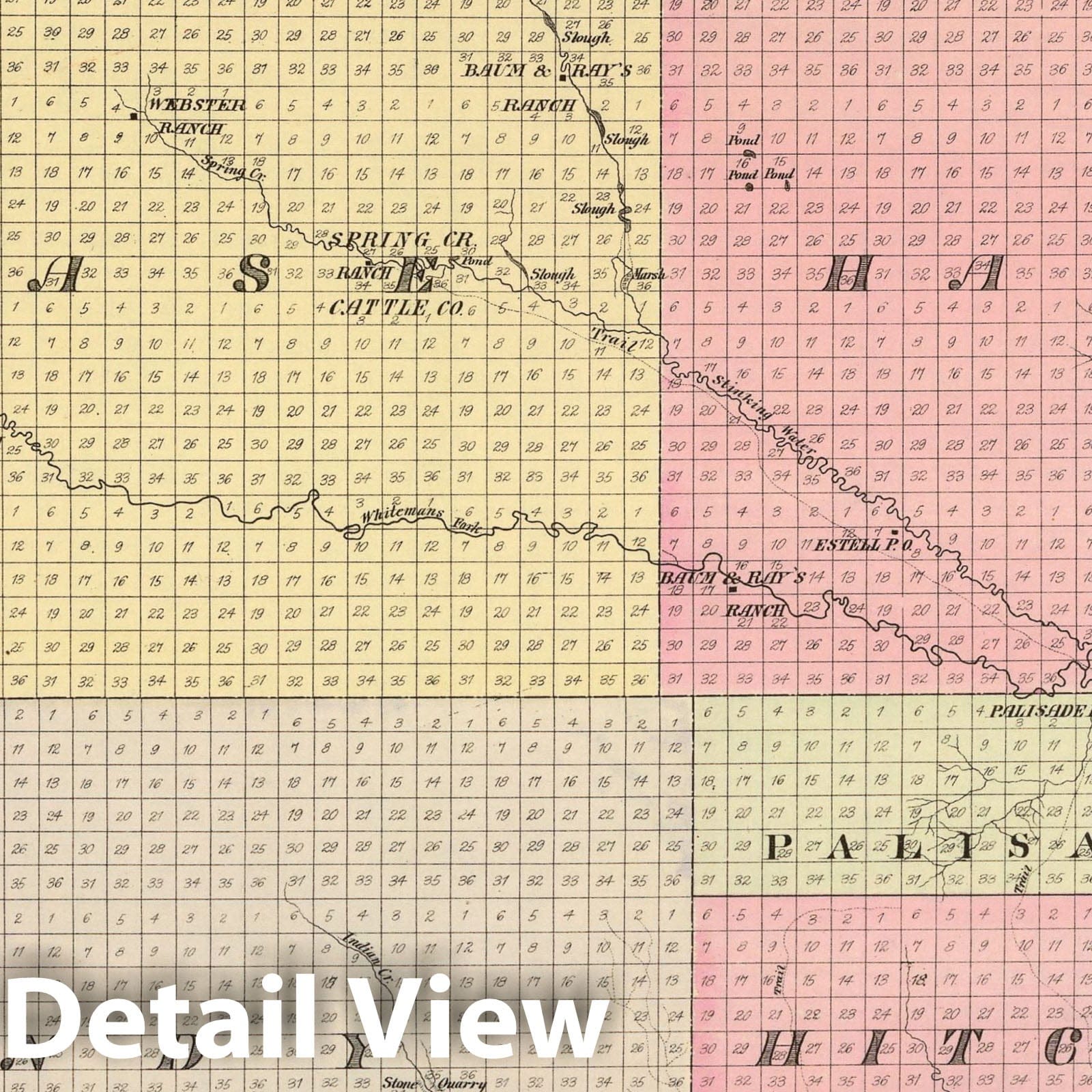 Chase, Hayes, Dundy & Hitchcock Counties, Nebraska - 1885 Railroad Map Print