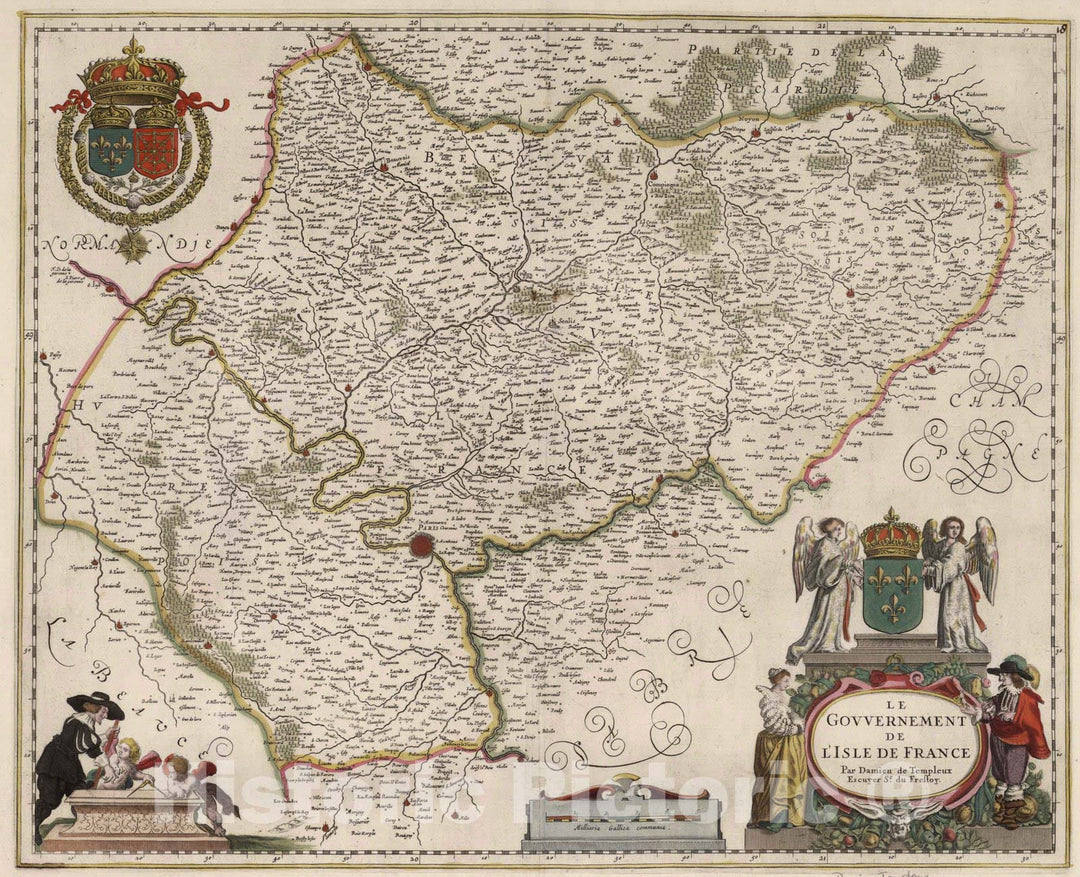 Historic Map : l'Isle de France , 1682 Le Gouvernement de l'Isle de France Par Damien de Templeux Escuyer Sr. du Fressoy. , Vintage Wall Art