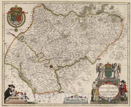 Historic Map : l'Isle de France , 1682 Le Gouvernement de l'Isle de France Par Damien de Templeux Escuyer Sr. du Fressoy. , Vintage Wall Art