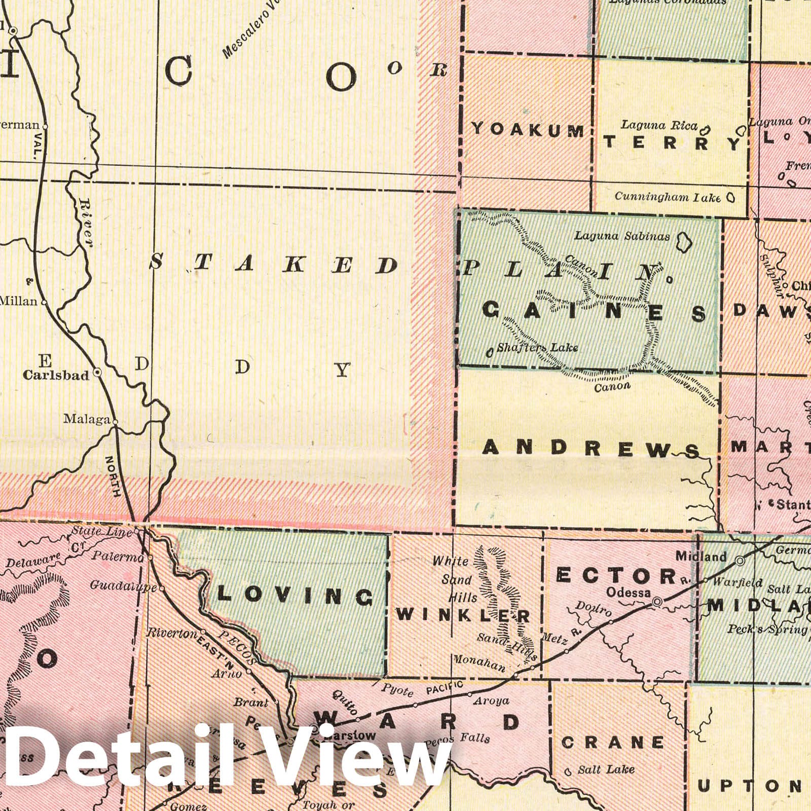Texas, Western Part - Railroad Map, 1901 - Historical Map Print