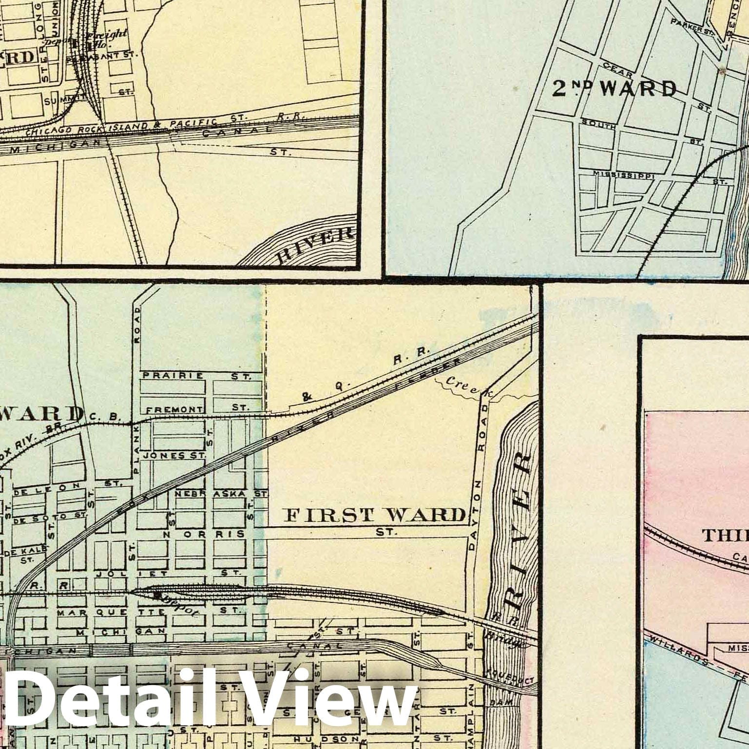 Ottawa, LaSalle, Galena, Jonesboro & Sparta, Illinois 1876 Historical Map Print