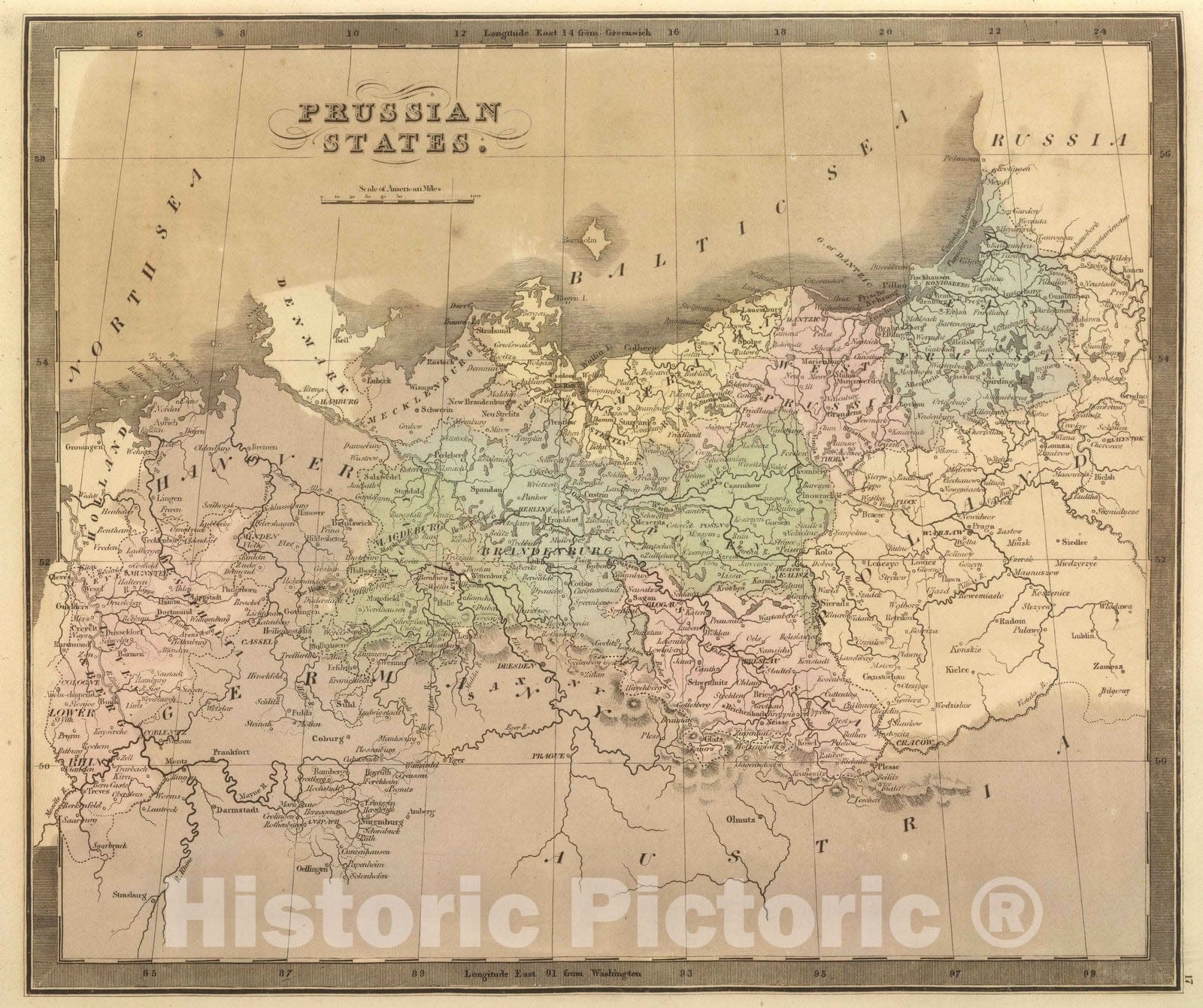 Historic Map : 1848 Prussian States. - Vintage Wall Art