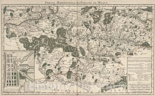 Historic Map : 1695 Eveschede Meaux (southern sheet). - Vintage Wall Art