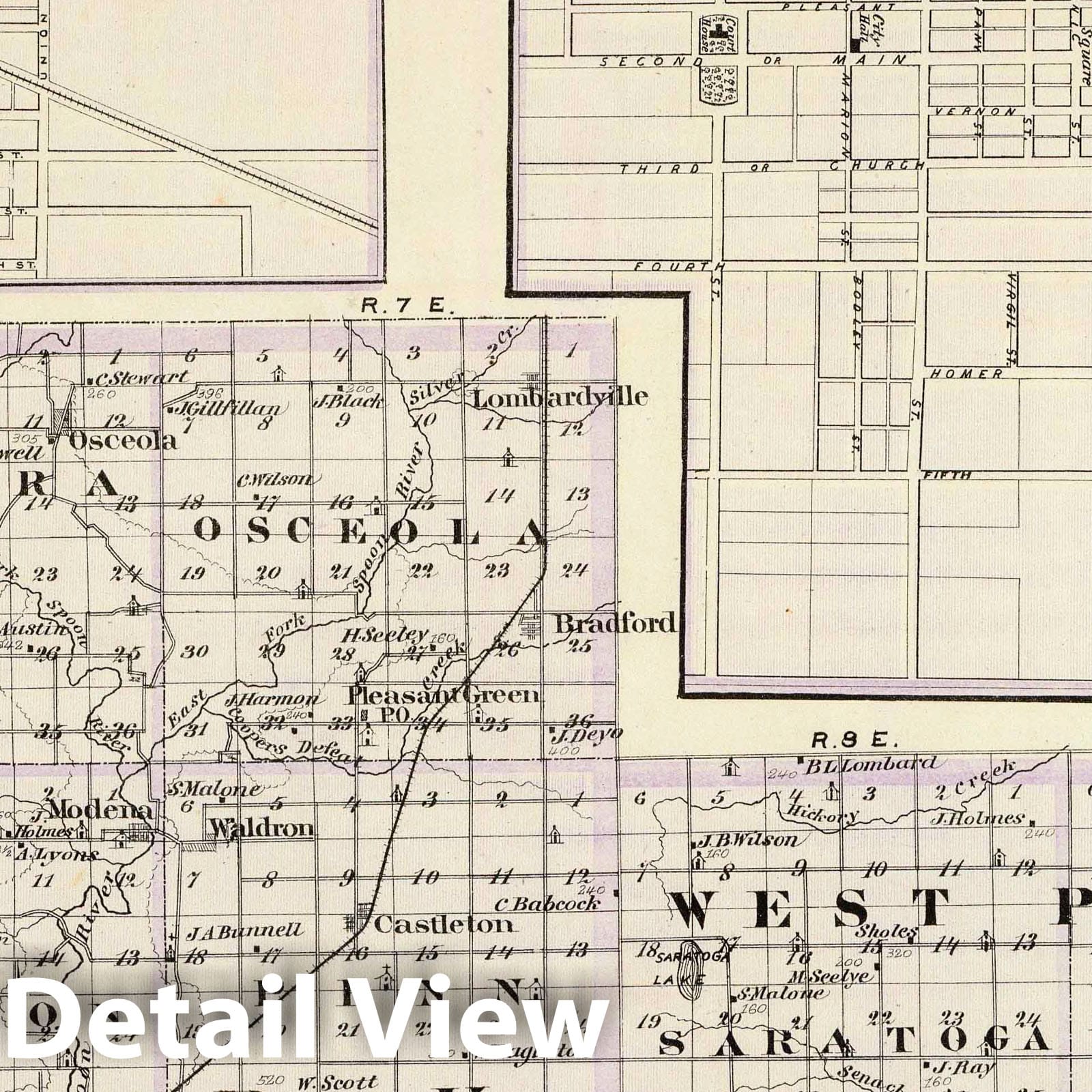 Stark and Marshall Counties with Toulon and Princeton, Illinois - Railroad Map, 1876