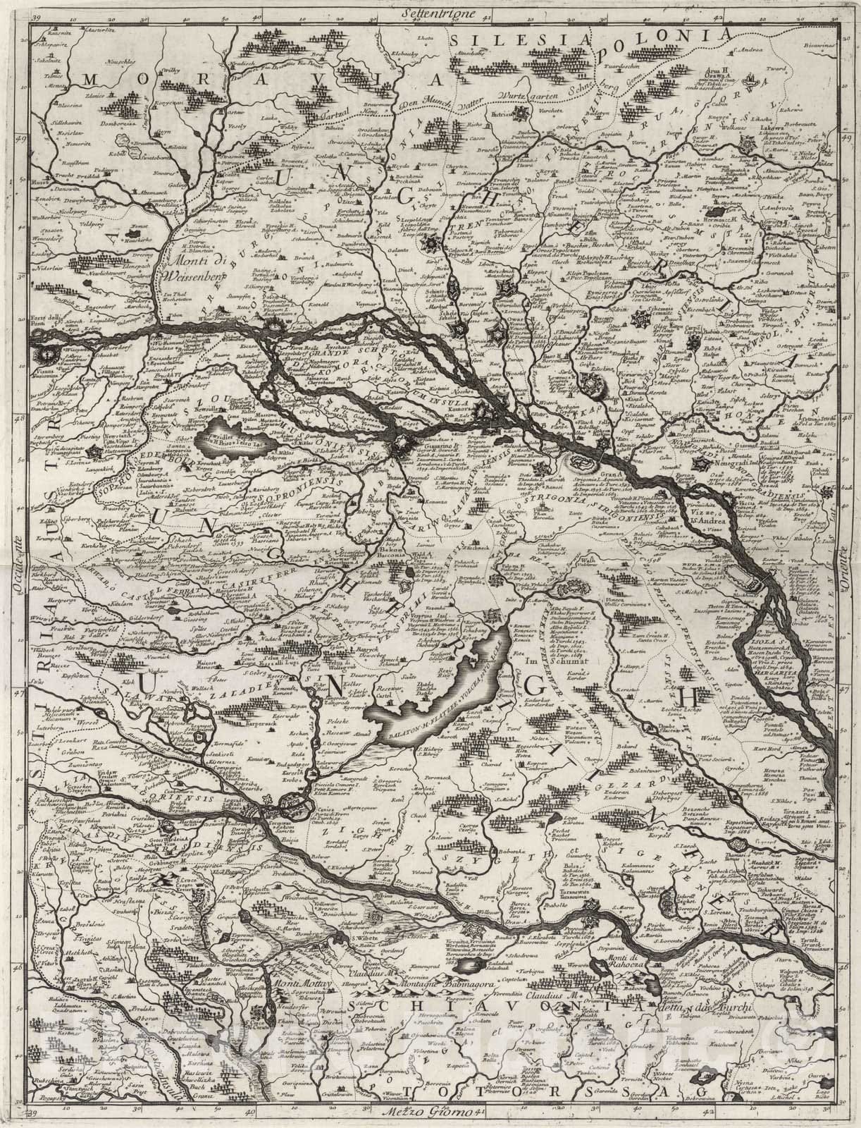 Historic Map : Croatia, Danube River 1693 Corso del Danubio (4 of 6). , Vintage Wall Art