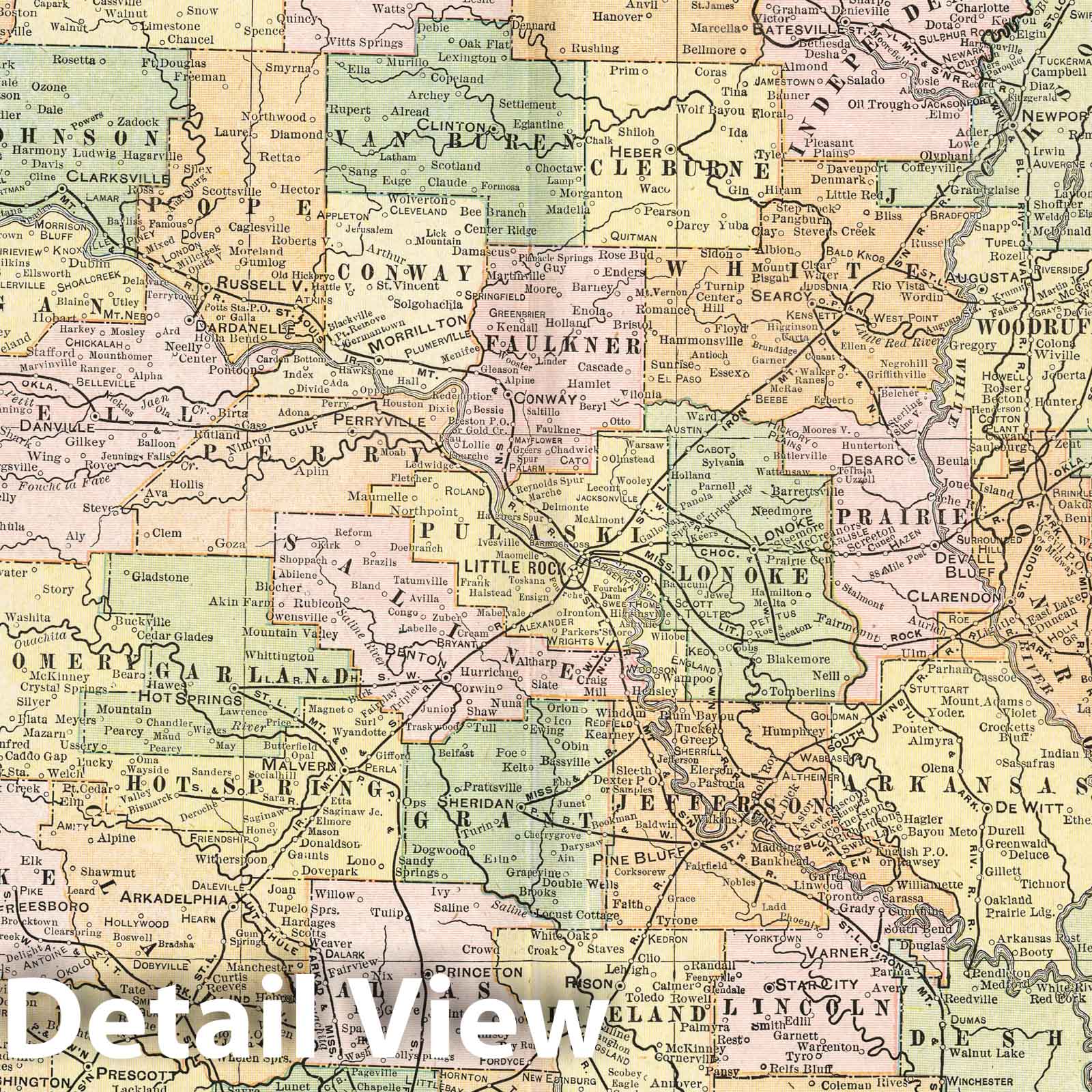 Arkansas - Railroad Map, 1901 - Historical Map Print