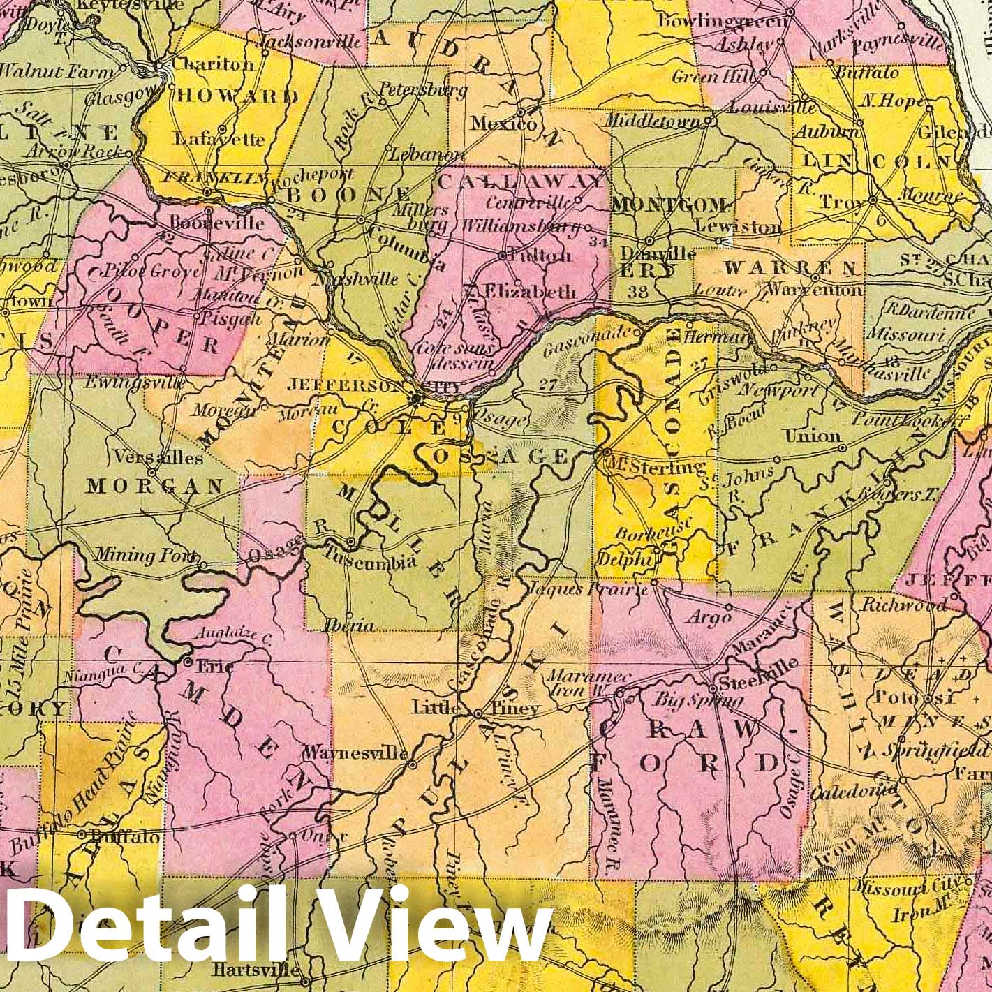 Missouri - Road Map, 1846 - Historical Map Print