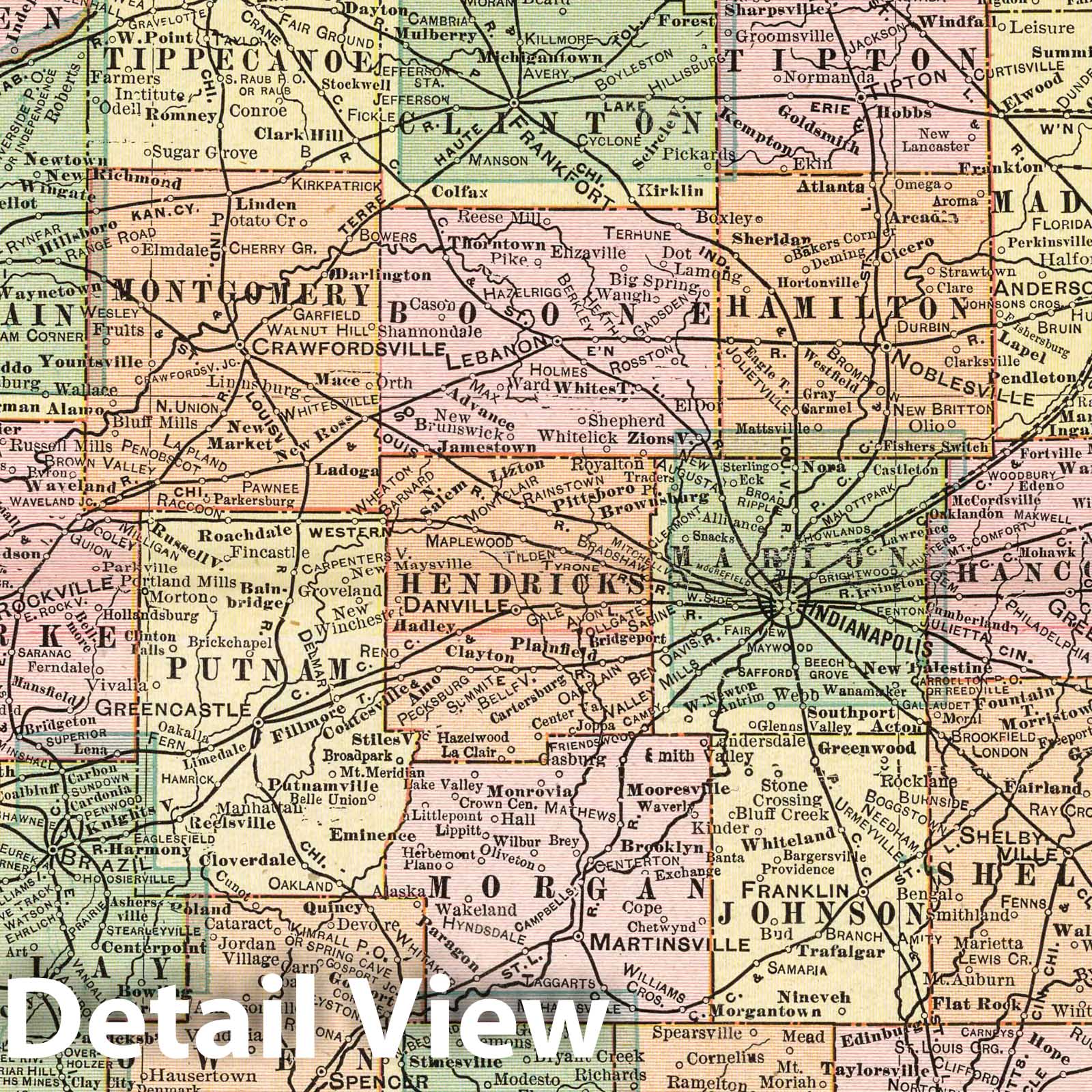 Indiana with Indianapolis and Lake and Porter Counties - Railroad Map, 1901