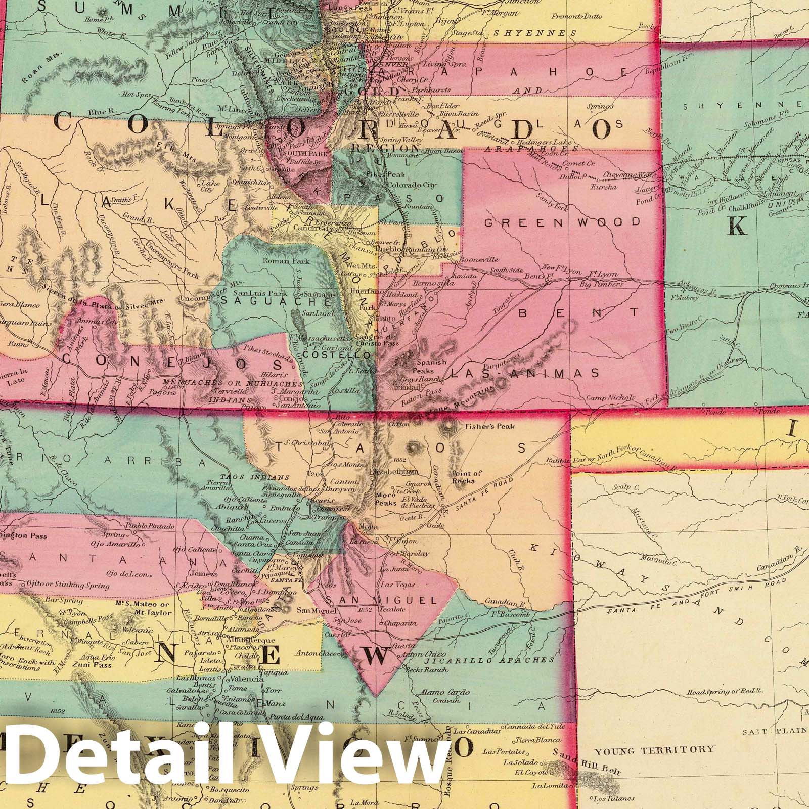 Kansas, Arizona, Colorado, New Mexico, and Utah Territories, 1872 - Historical Map Print