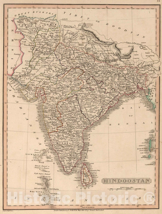 Historic Map : 1808 Hindoostan. - Vintage Wall Art