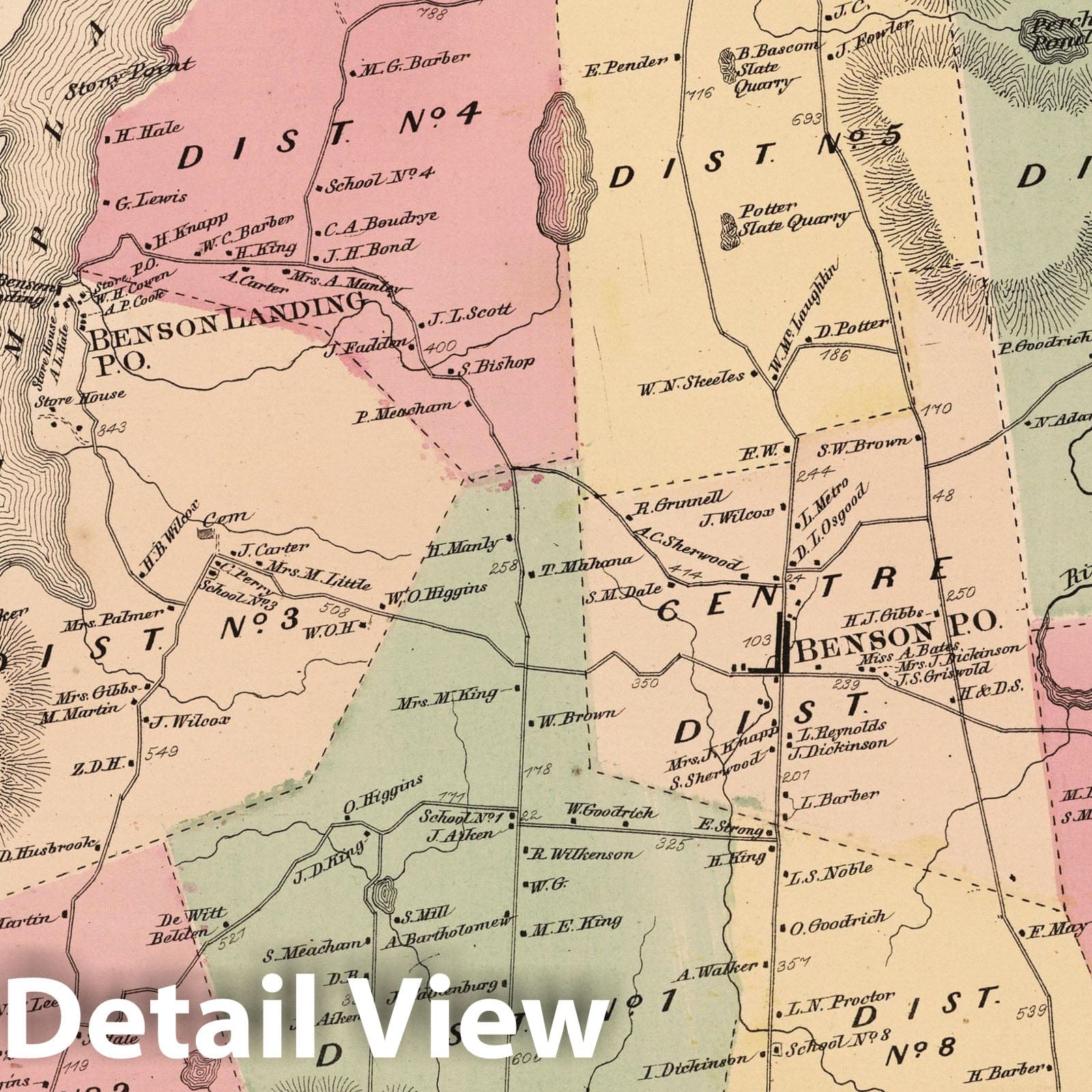 Benson, Rutland County, Vermont - Property Map, 1869 - Historical Map Print