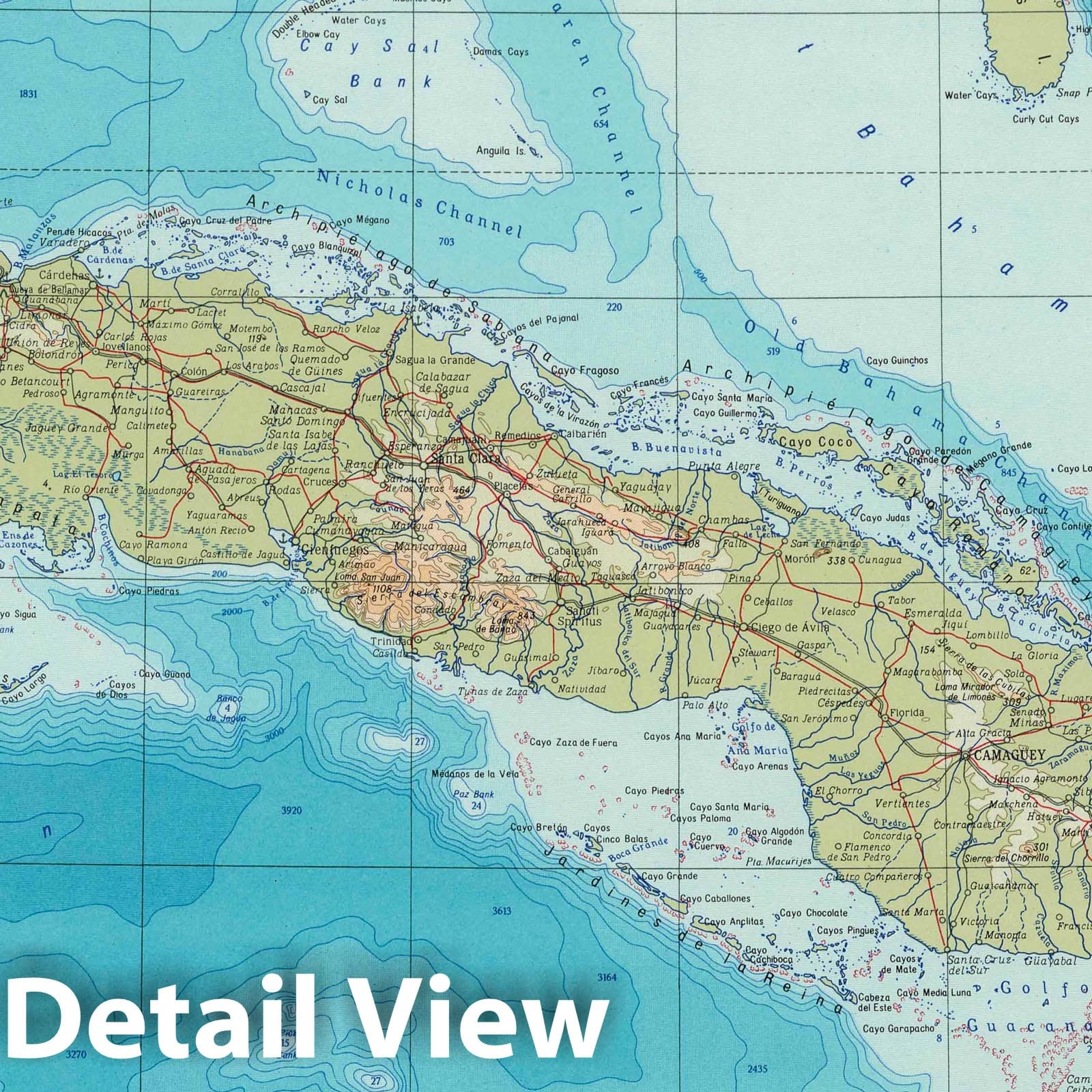 Cuba Havana 1967 Soviet World Atlas Physical Map - Historical Map Print