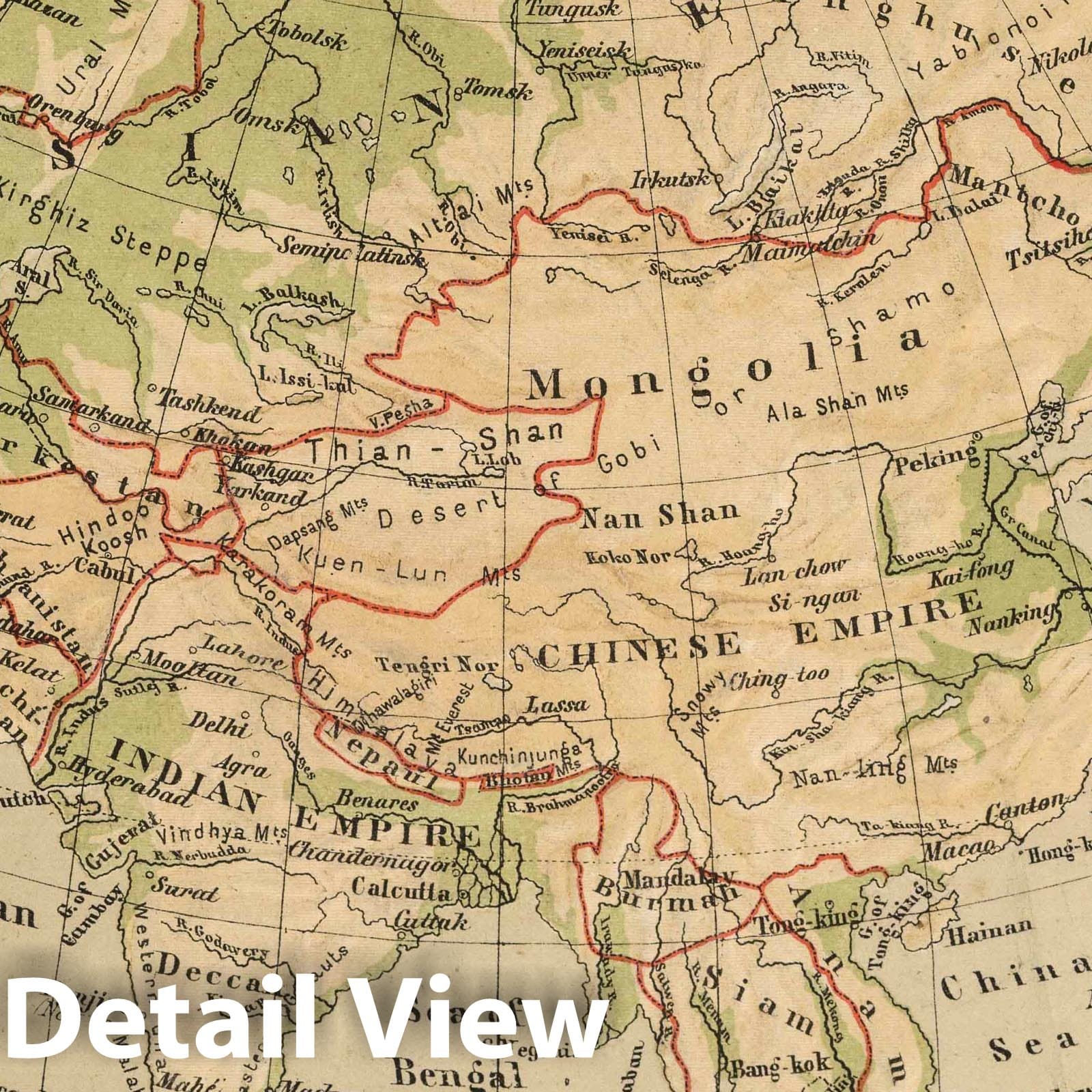 Asia - Physical Map, 1880 - Historical Map Print