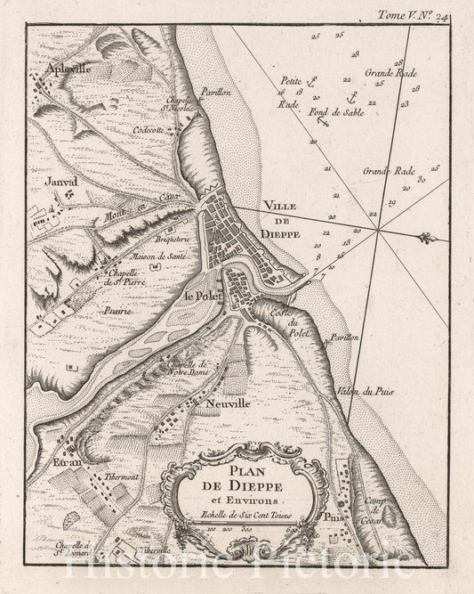 Dieppe, France - Nautical Chart, 1764 - Bellin Historical Map Print