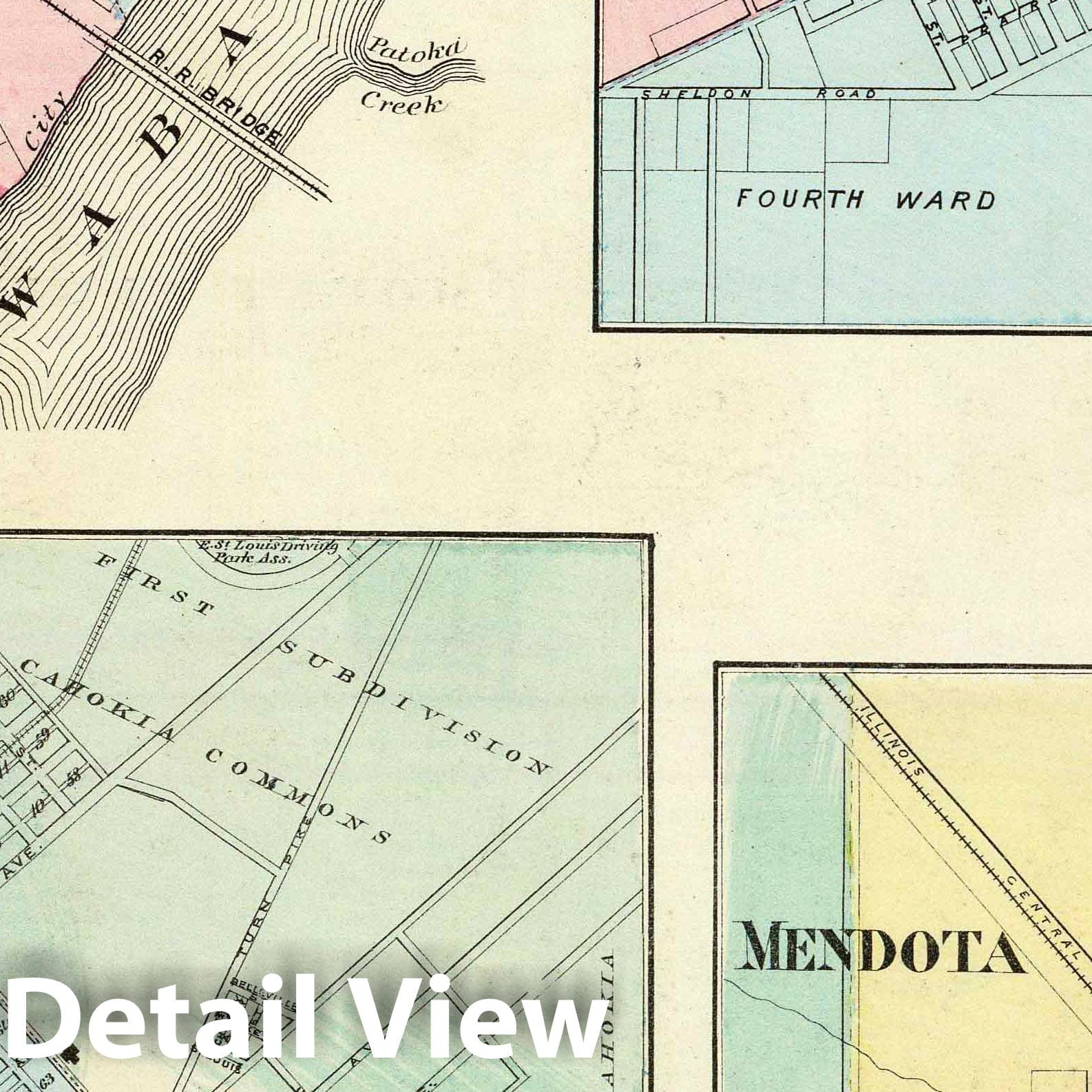 East St. Louis, Mount Carmel, Jerseyville, and Mendota, Illinois 1876 Map Print