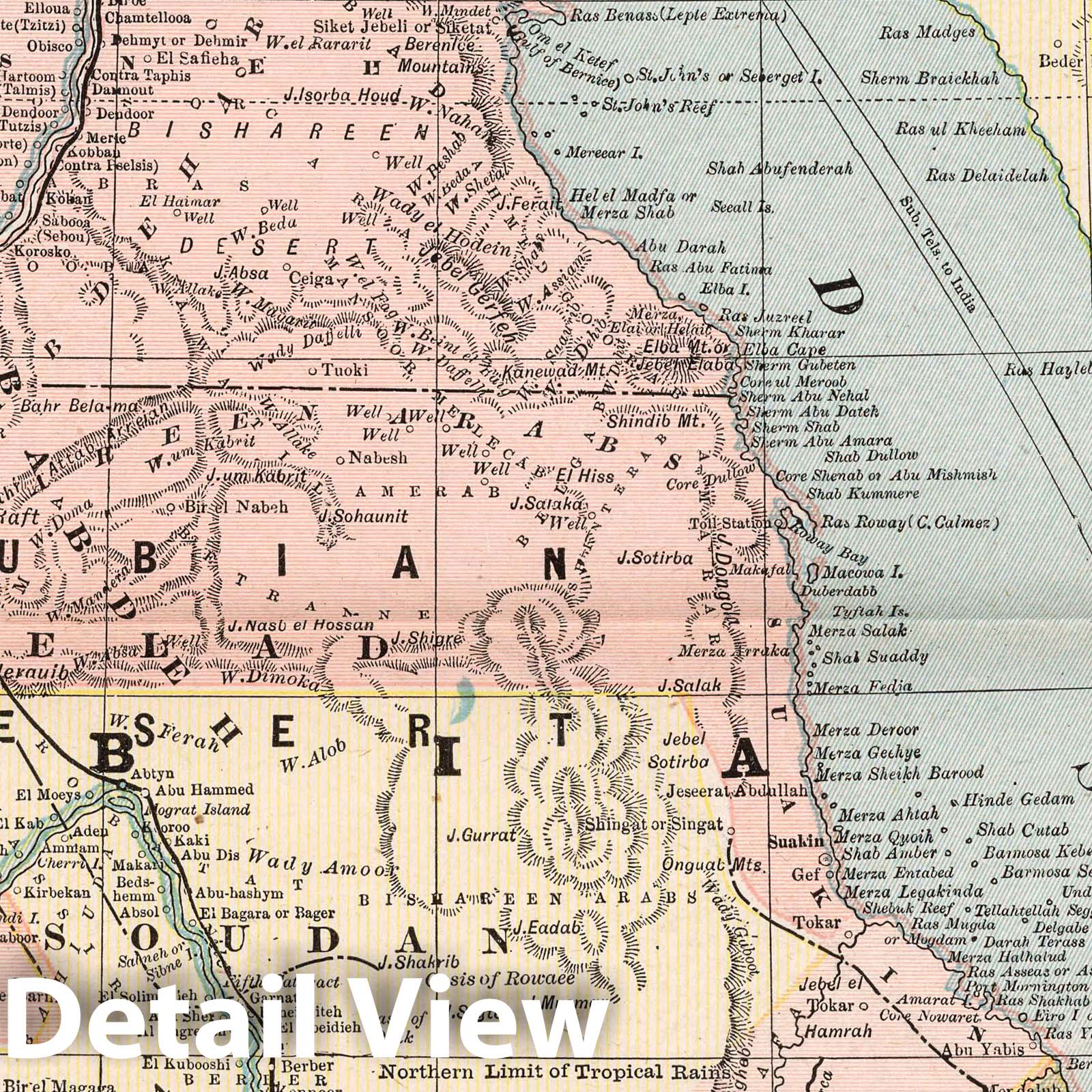 Northeast Africa, Egypt, Abyssinia, Eritrea and Egyptian Soudan - 1901 Historical Map Print