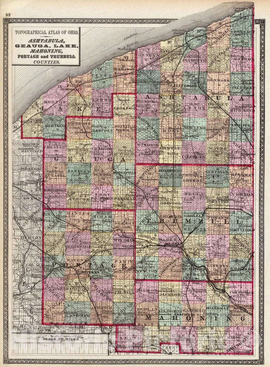 Ashtabula, Geauga, Lake, Mahoning, Portage, and Trumbull Counties, Ohio 1872 Topographic Map