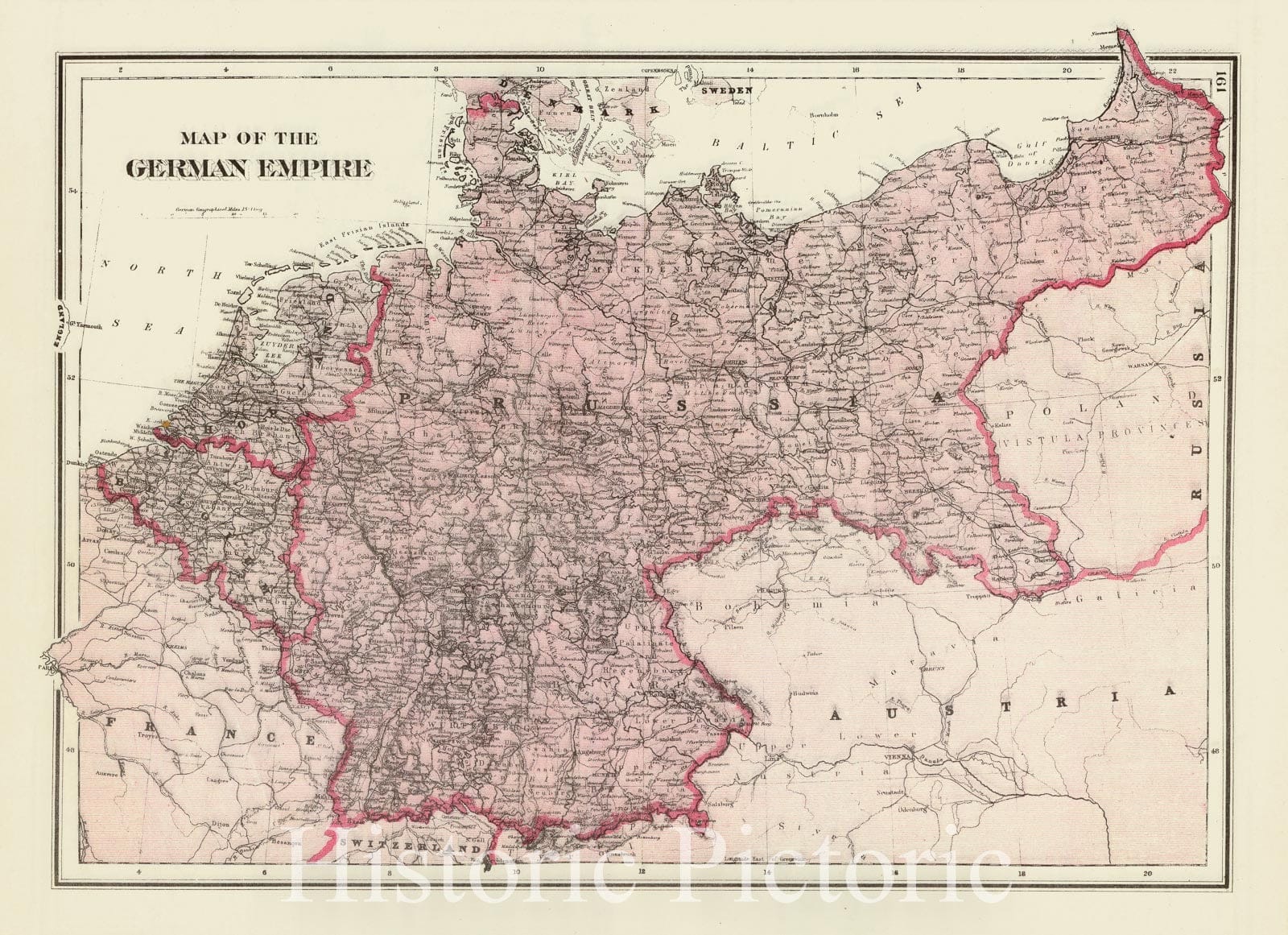 Historic Map : 1876 Map of the German Empire. - Vintage Wall Art