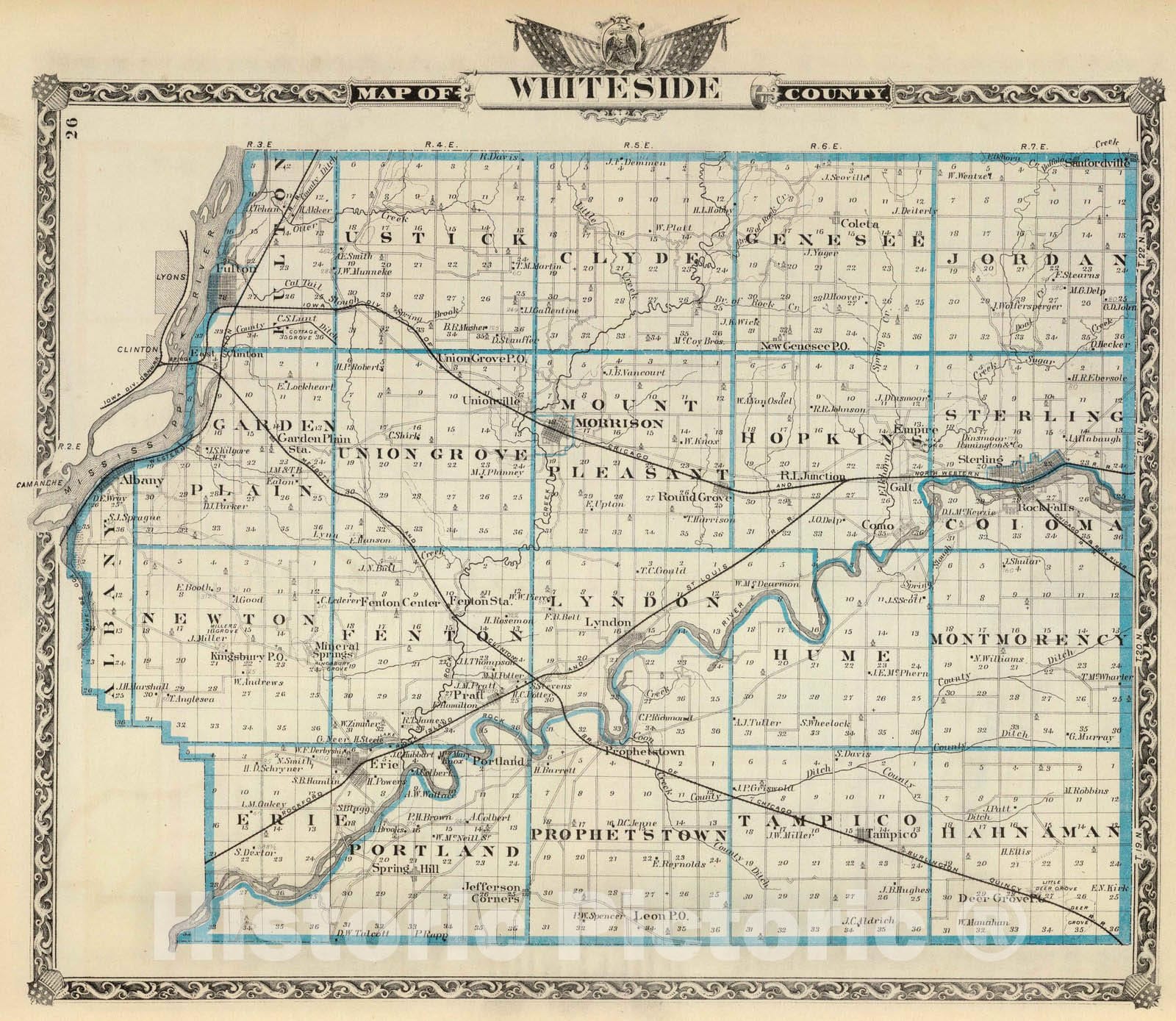 Historic Map : 1876 Map of Whiteside County. - Vintage Wall Art