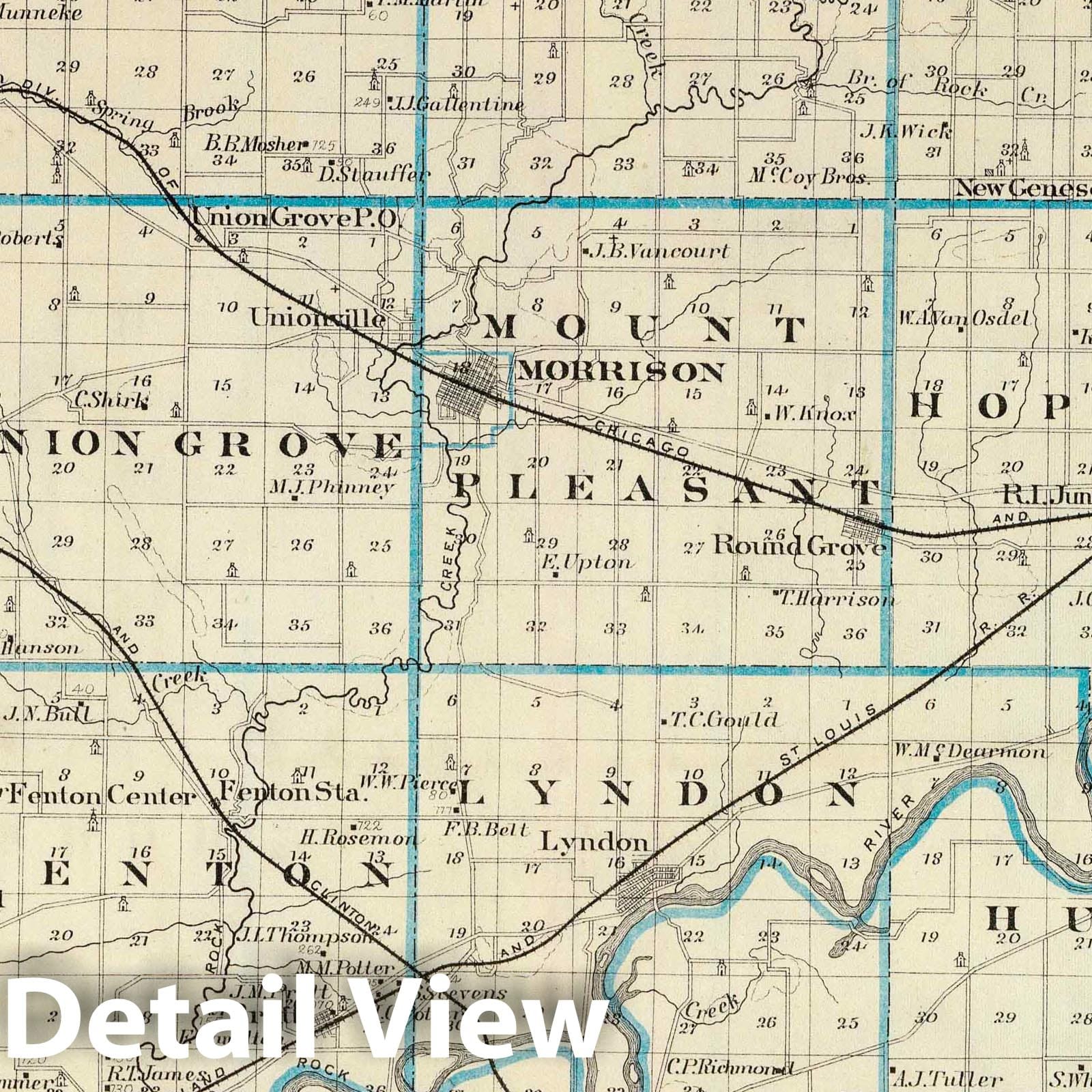 Whiteside County - Railroad Map, 1876 - Historical Map Print