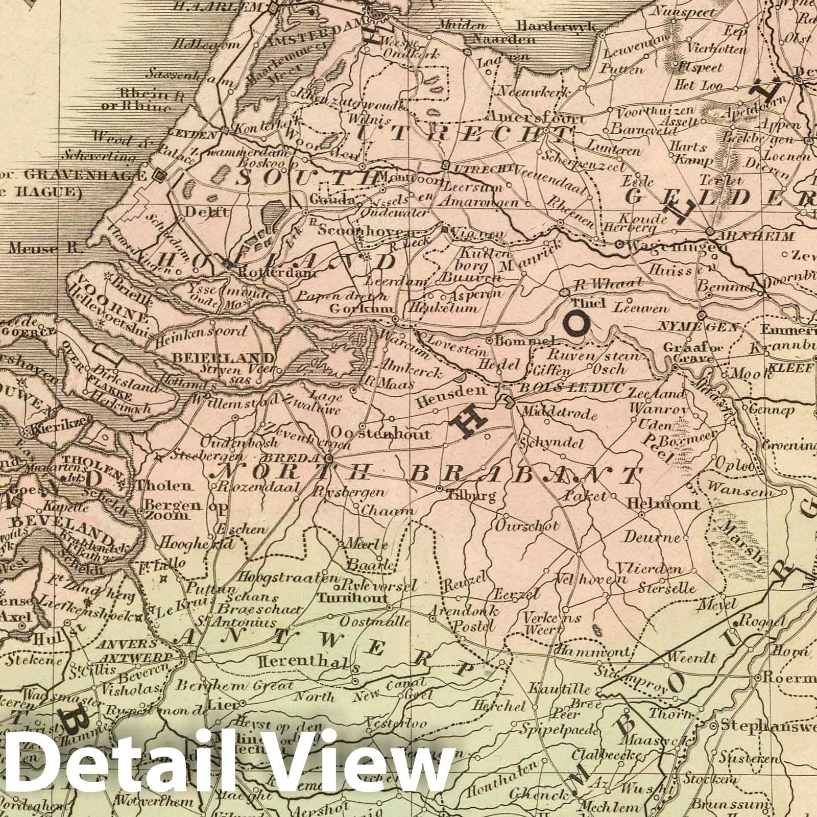 Belgium and Netherlands - Railroad Map, 1848 - Historical Map Print