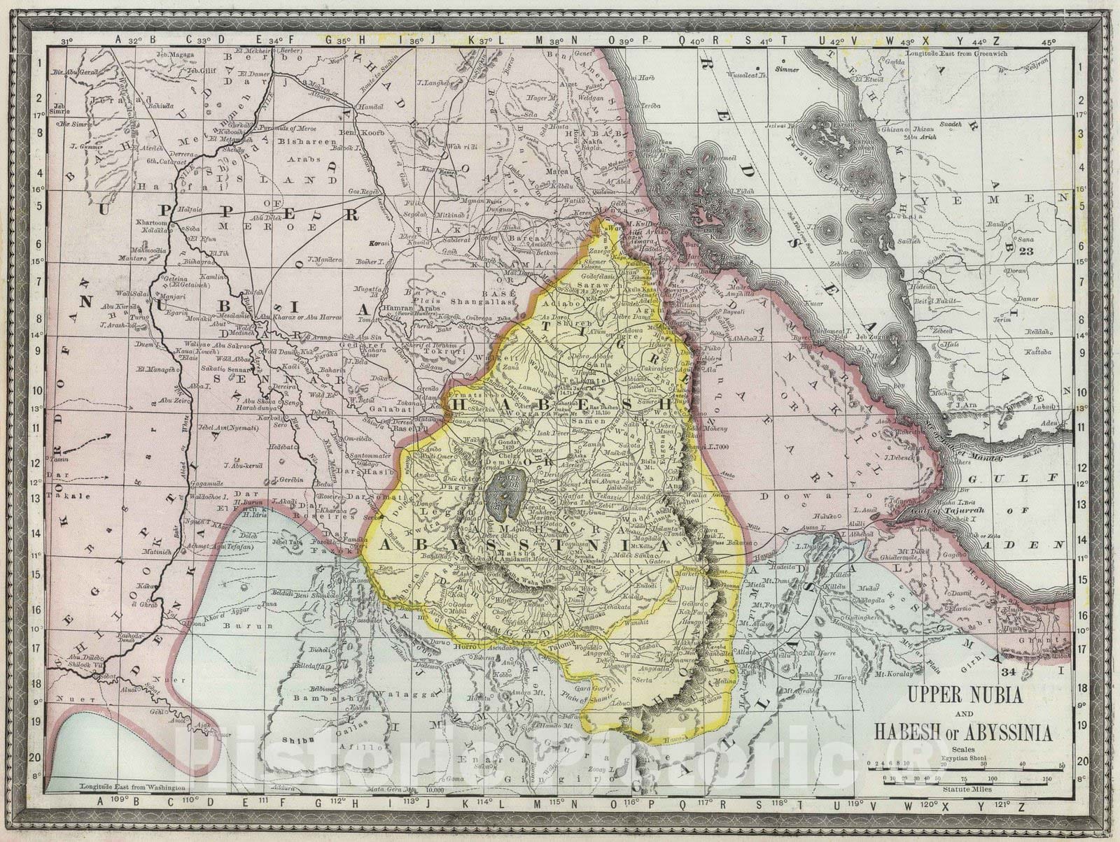Historic Map : National Atlas - 1889 Upper Nubia and Habesh or Abyssina. - Vintage Wall Art