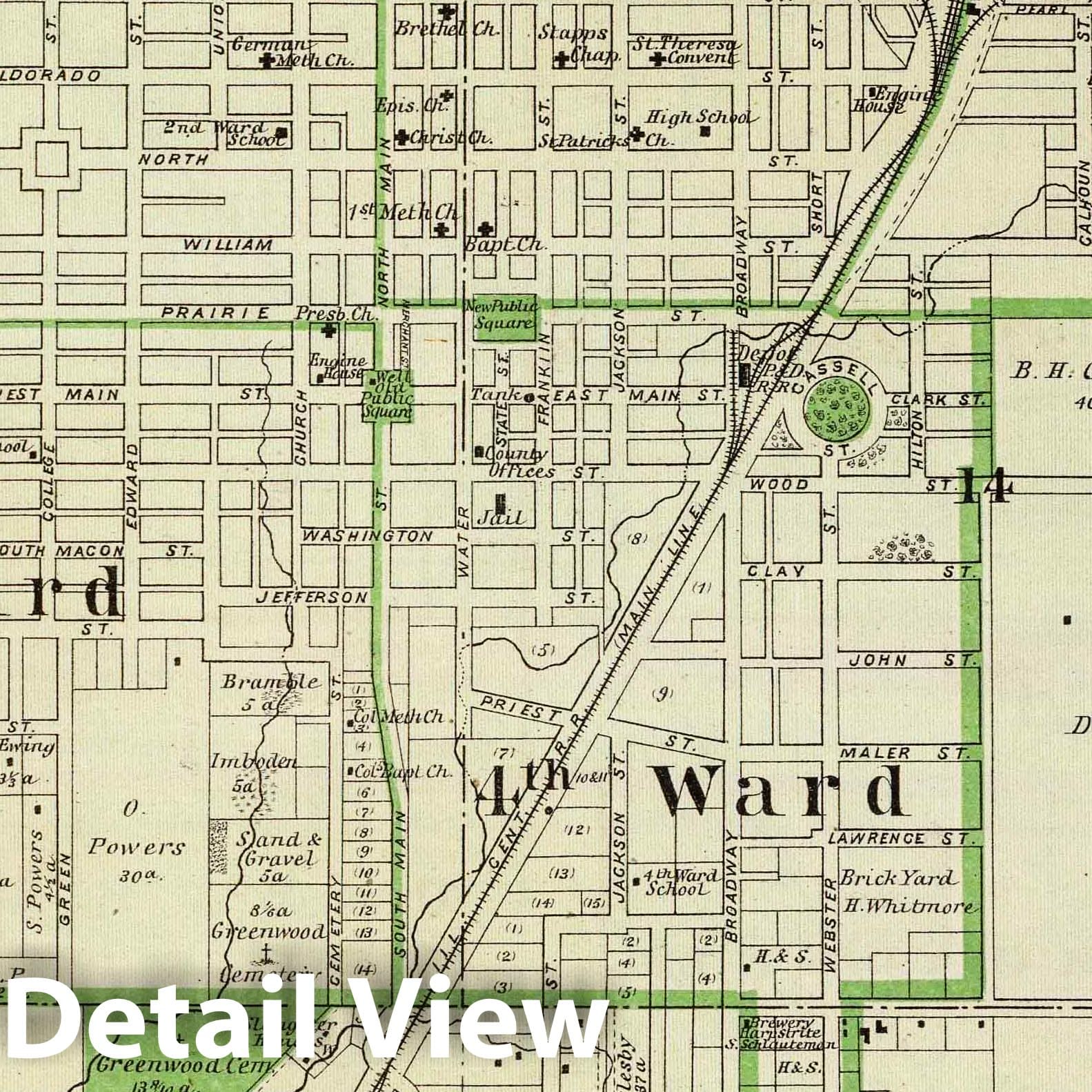 Decatur, Sullivan and Macon, Illinois 1876 Historical Map Print
