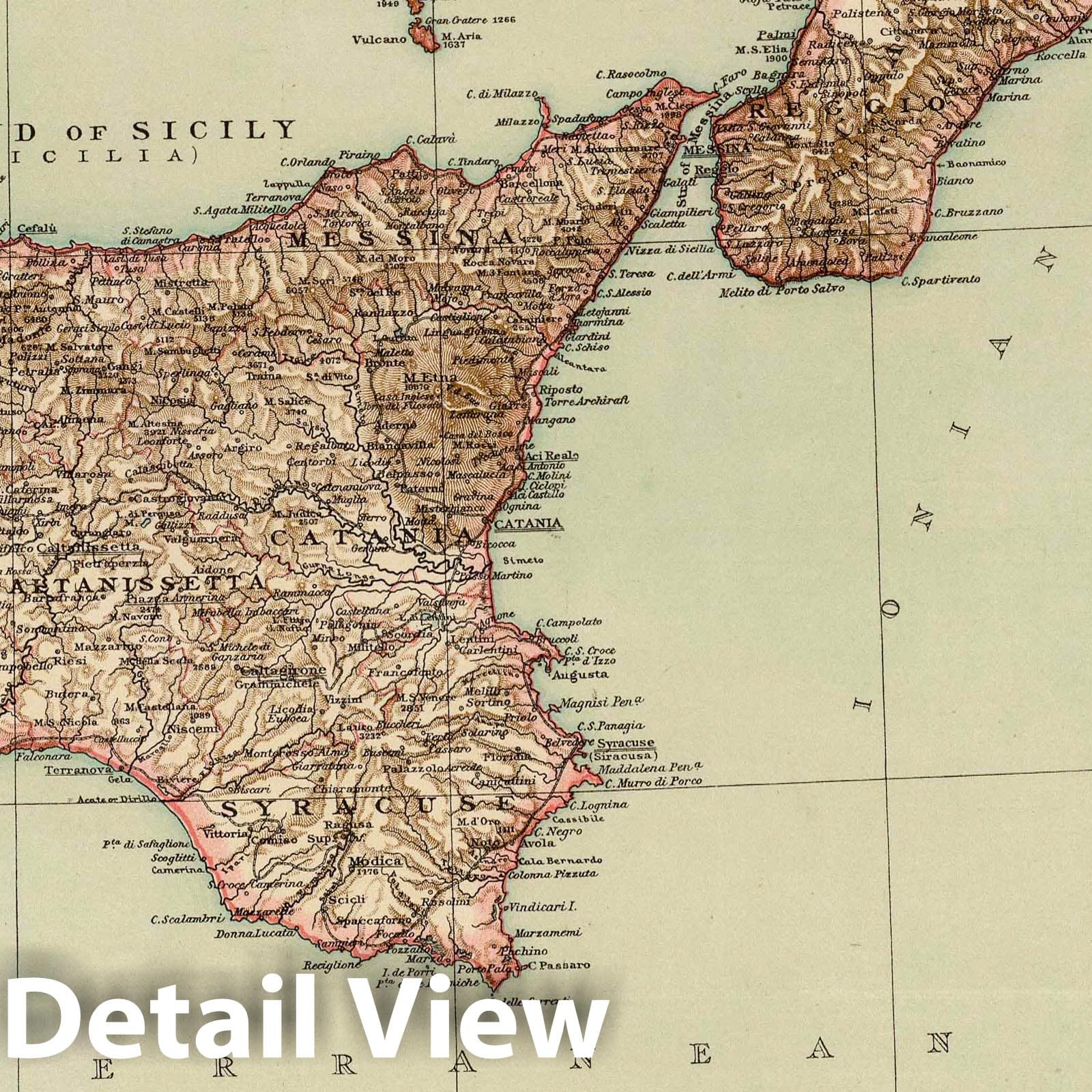 Sicily, Sardinia, and Malta - Railroad Map, 1895