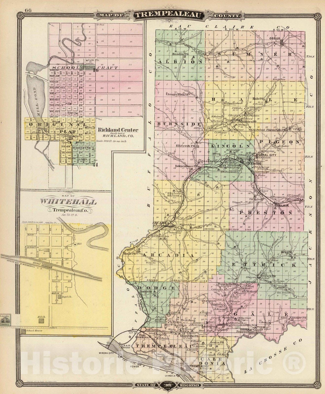Historic Map : 1878 Trempealeau County, Wisconsin. - Vintage Wall Art