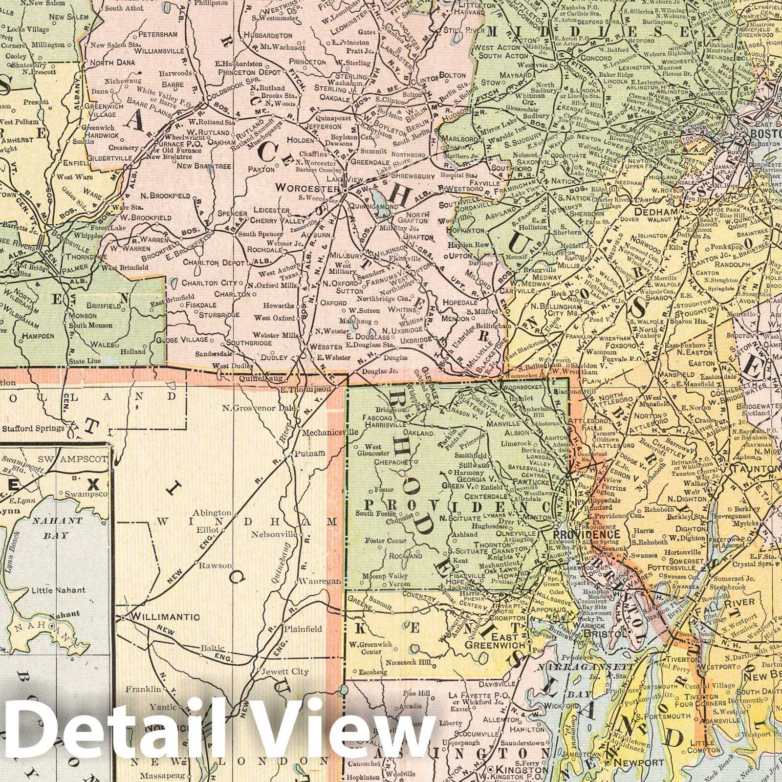 Massachusetts and Rhode Island Railroad Map, 1901 - Historical Map Print