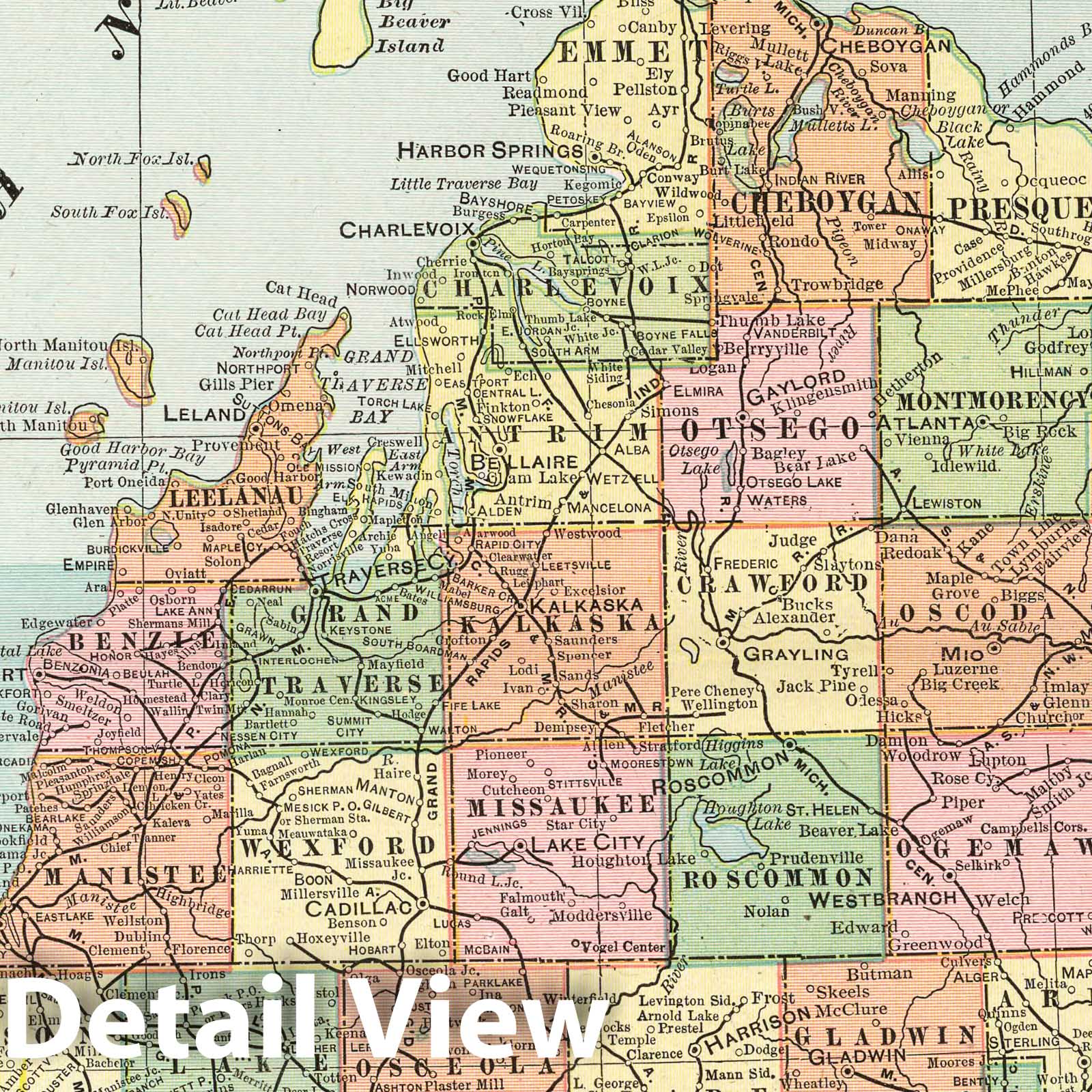 Michigan - Railroad Map, 1901 - Historical Map Print