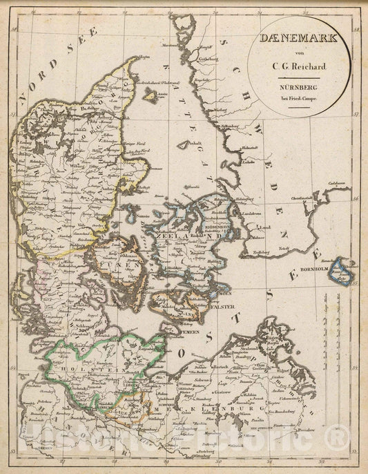 Historic Map : 1822 Daenemark. - Vintage Wall Art