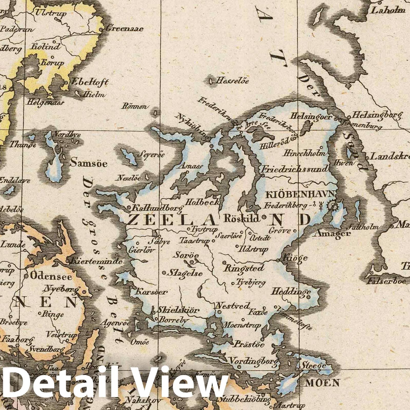 Denmark, 1822 - Historical Map Print from Reichard's Atlas