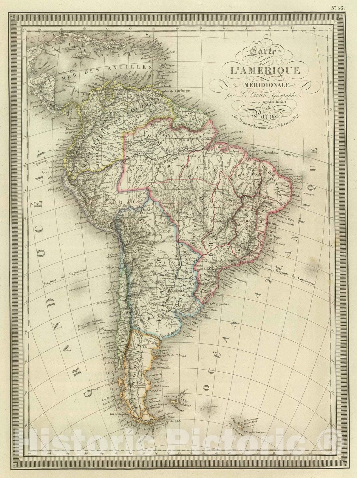 Historic Map : 1825 Carte de L'Amerique Meridionale. - Vintage Wall Art